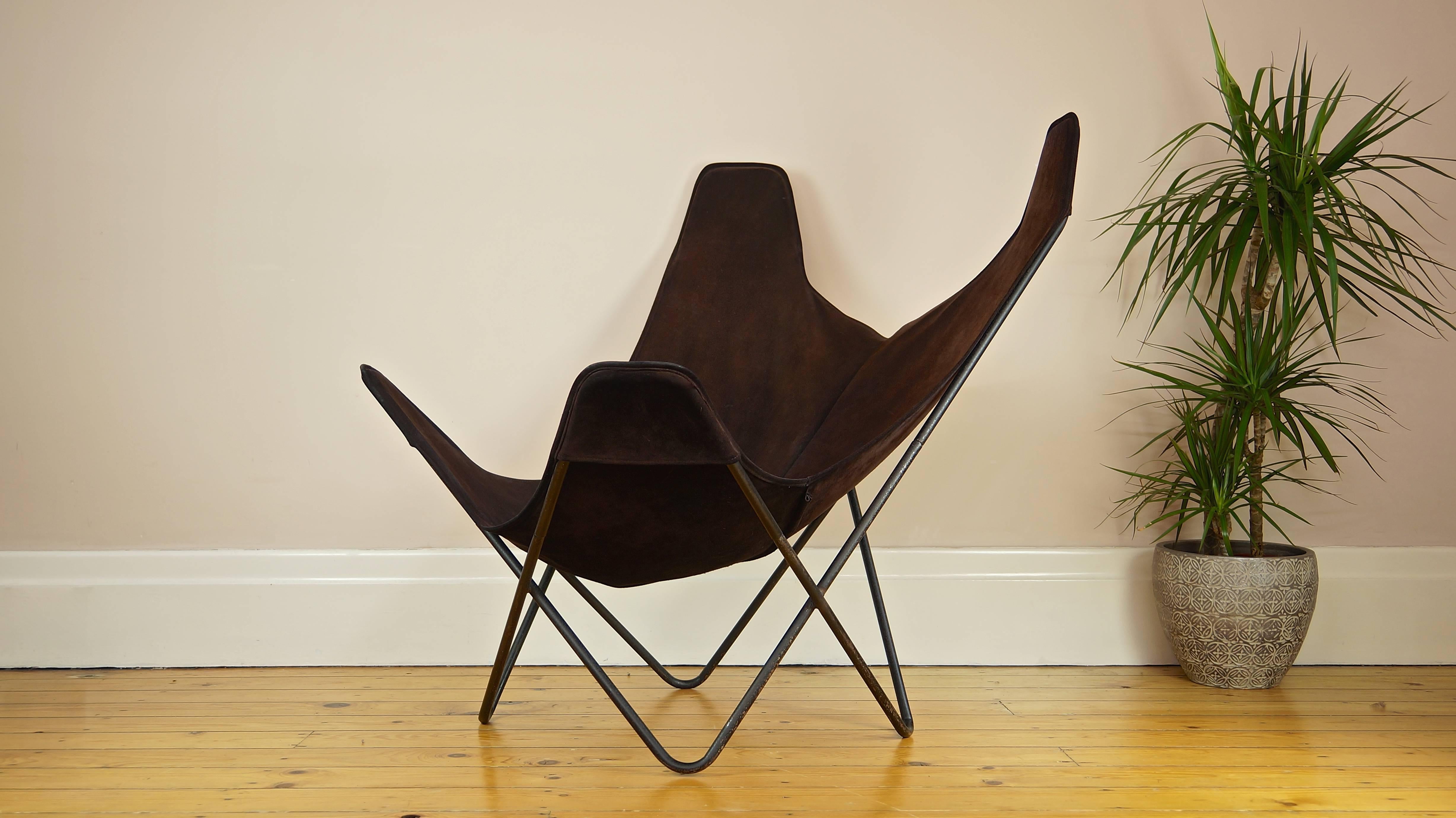 1970s Knoll Butterfly Chair by Jorge Ferrari-Hardoy, Suede Leather Sling Chair 3