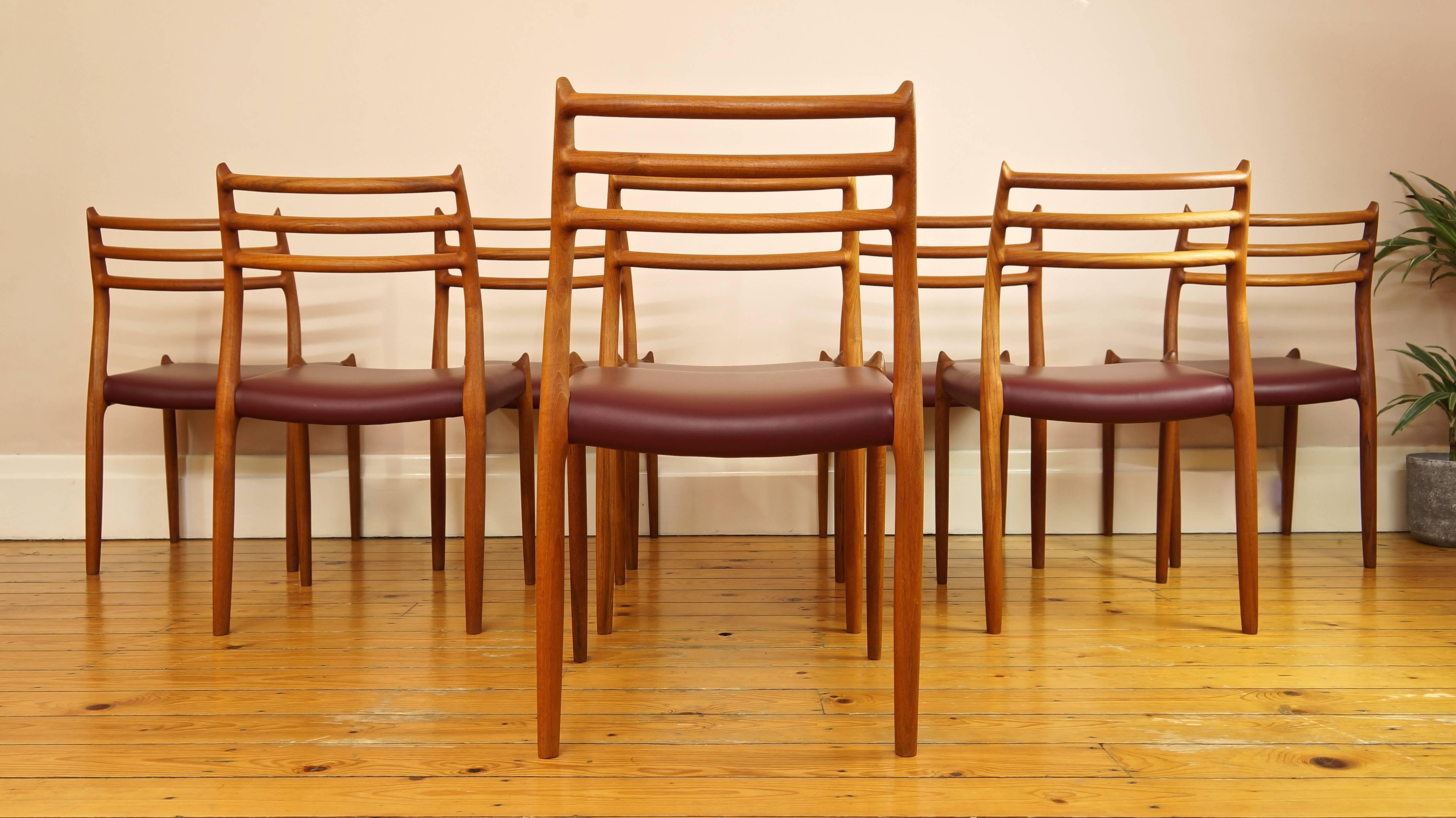 Set of Eight Danish Niels Møller Model 78 Teak and Leather Dining Chairs In Excellent Condition In Huddersfield, GB