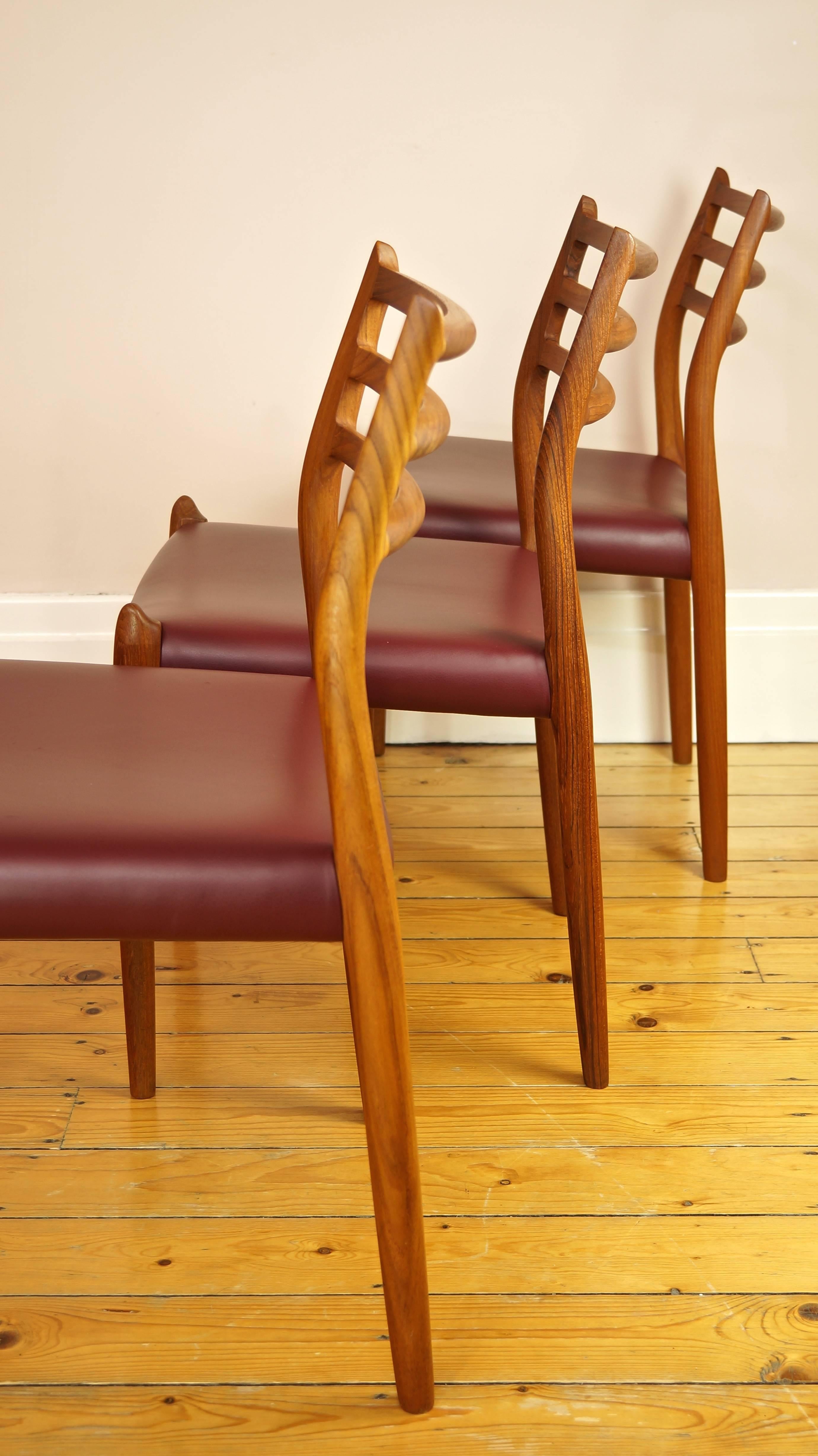 Set of Eight Danish Niels Møller Model 78 Teak and Leather Dining Chairs 2