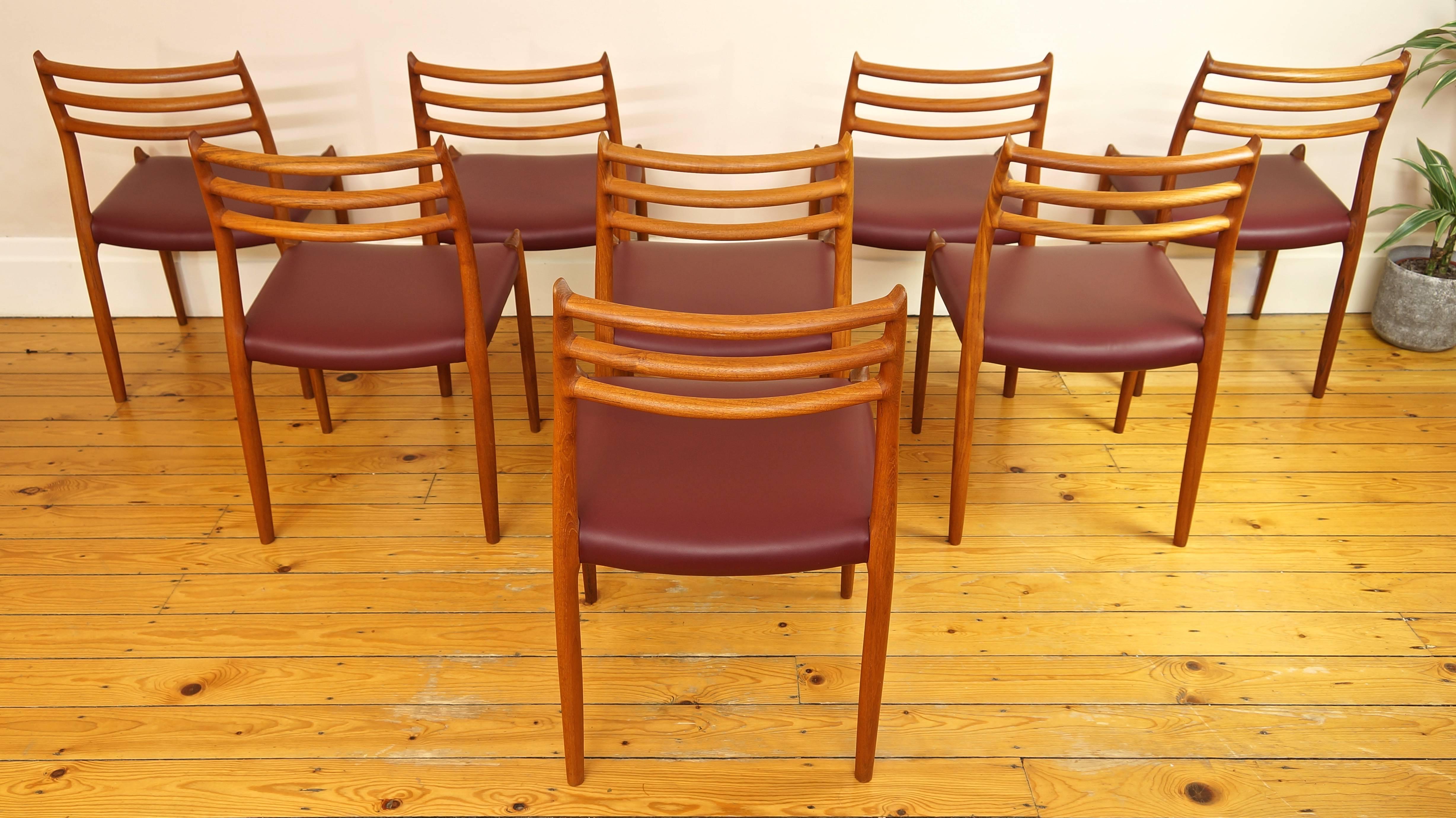 Set of Eight Danish Niels Møller Model 78 Teak and Leather Dining Chairs 3