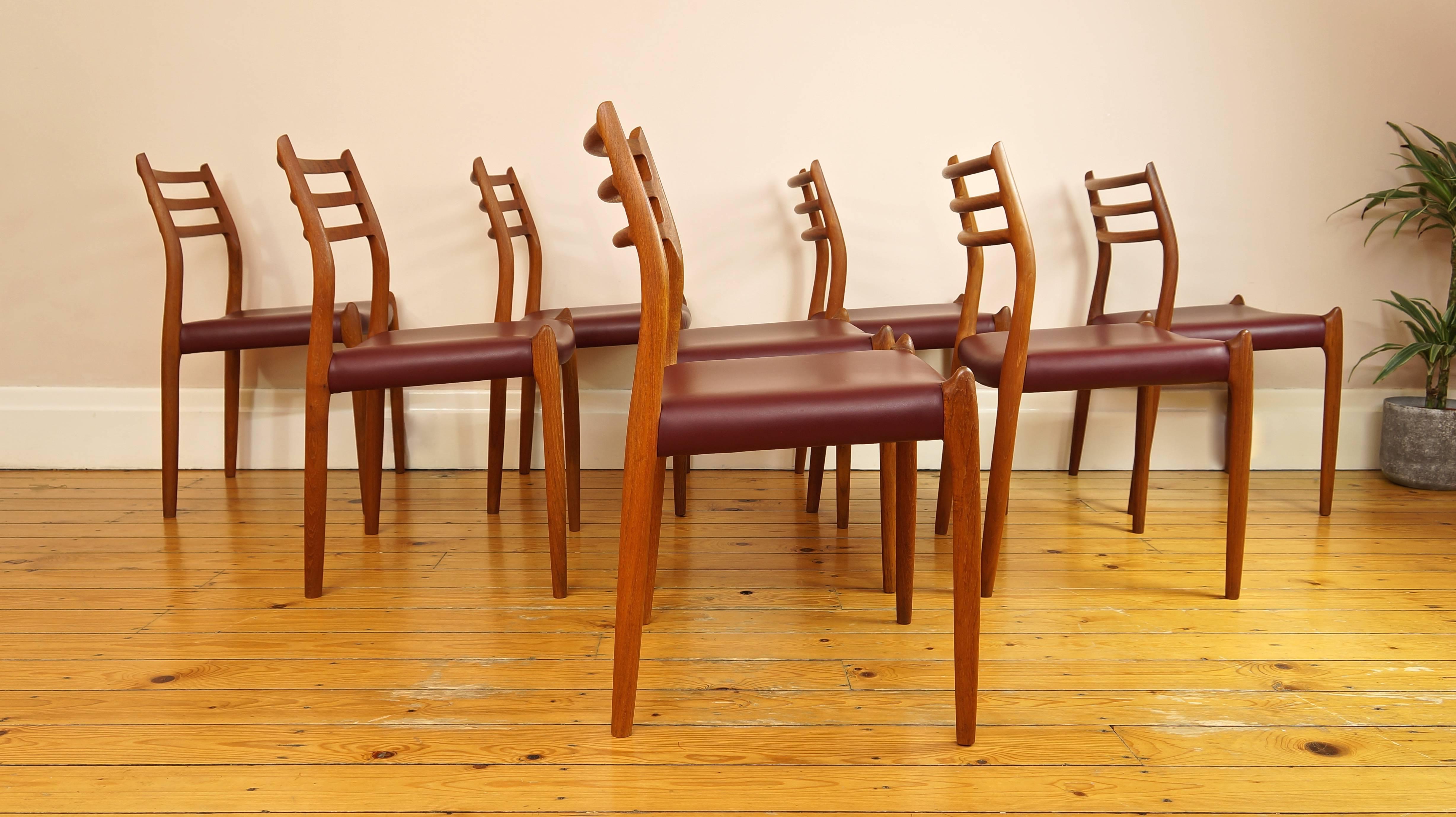 Set of Eight Danish Niels Møller Model 78 Teak and Leather Dining Chairs 4