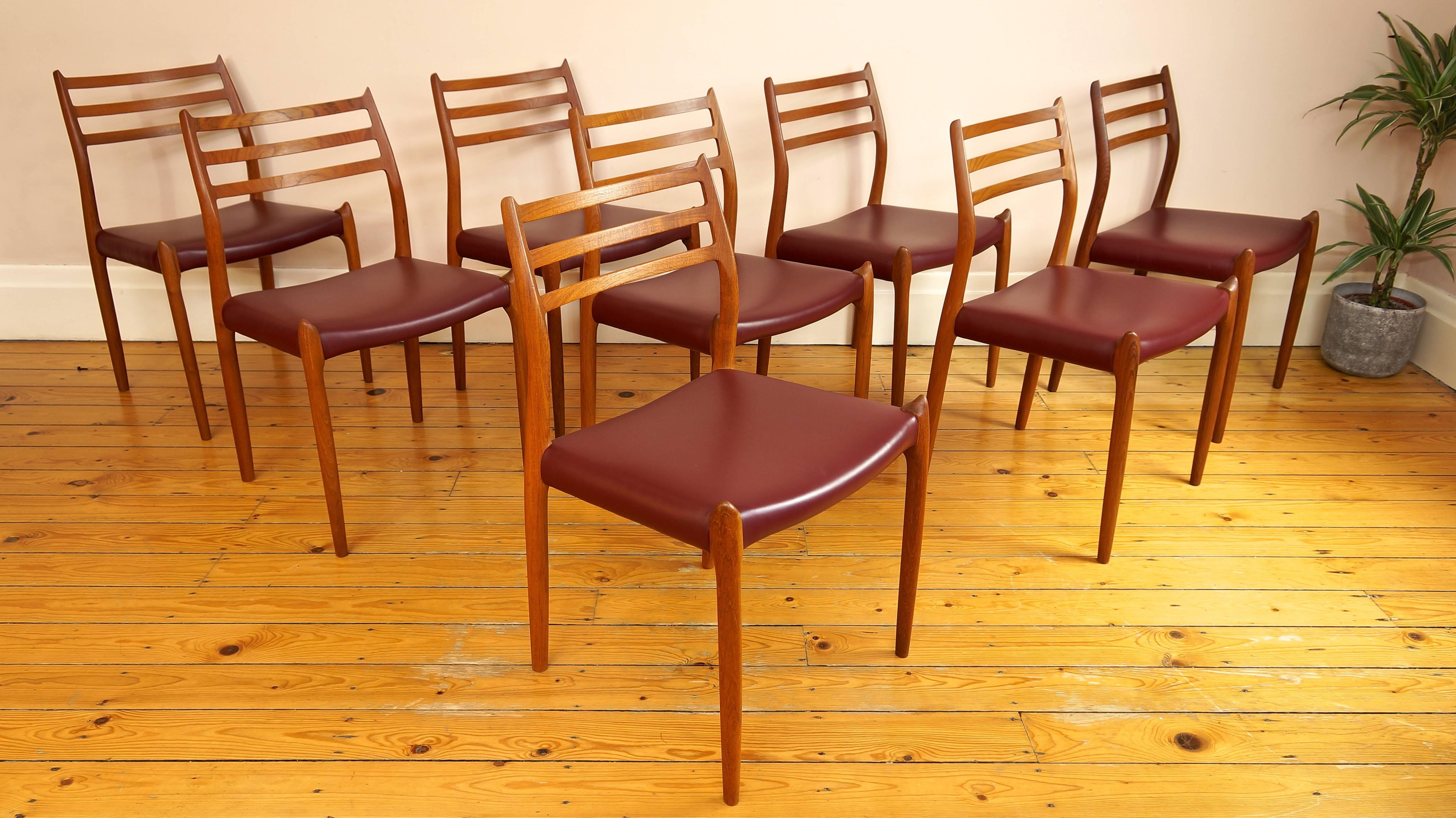 Set of Eight Danish Niels Møller Model 78 Teak and Leather Dining Chairs 5