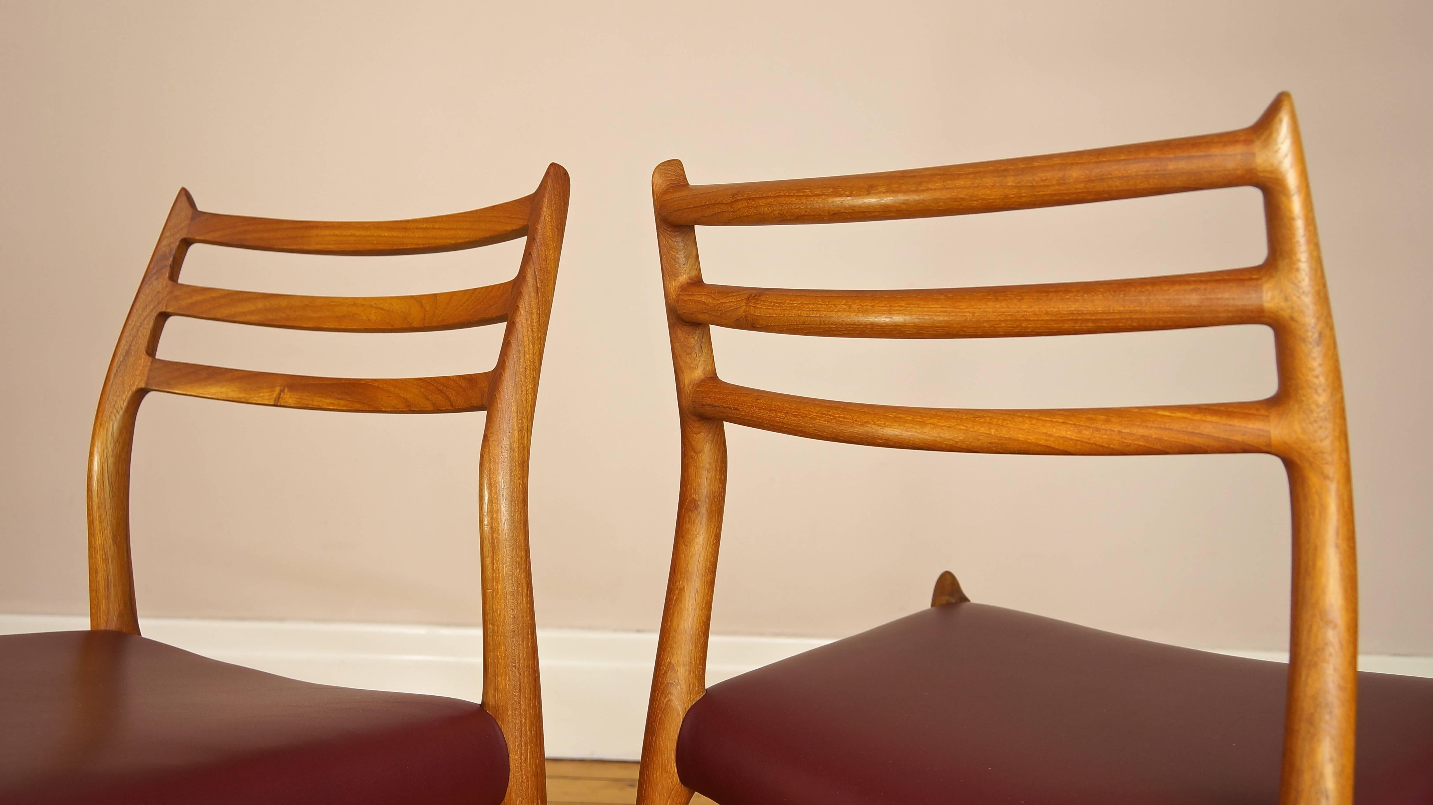 Mid-20th Century Danish Niels Moller Model 78 Teak and Leather Dining or Side Chair