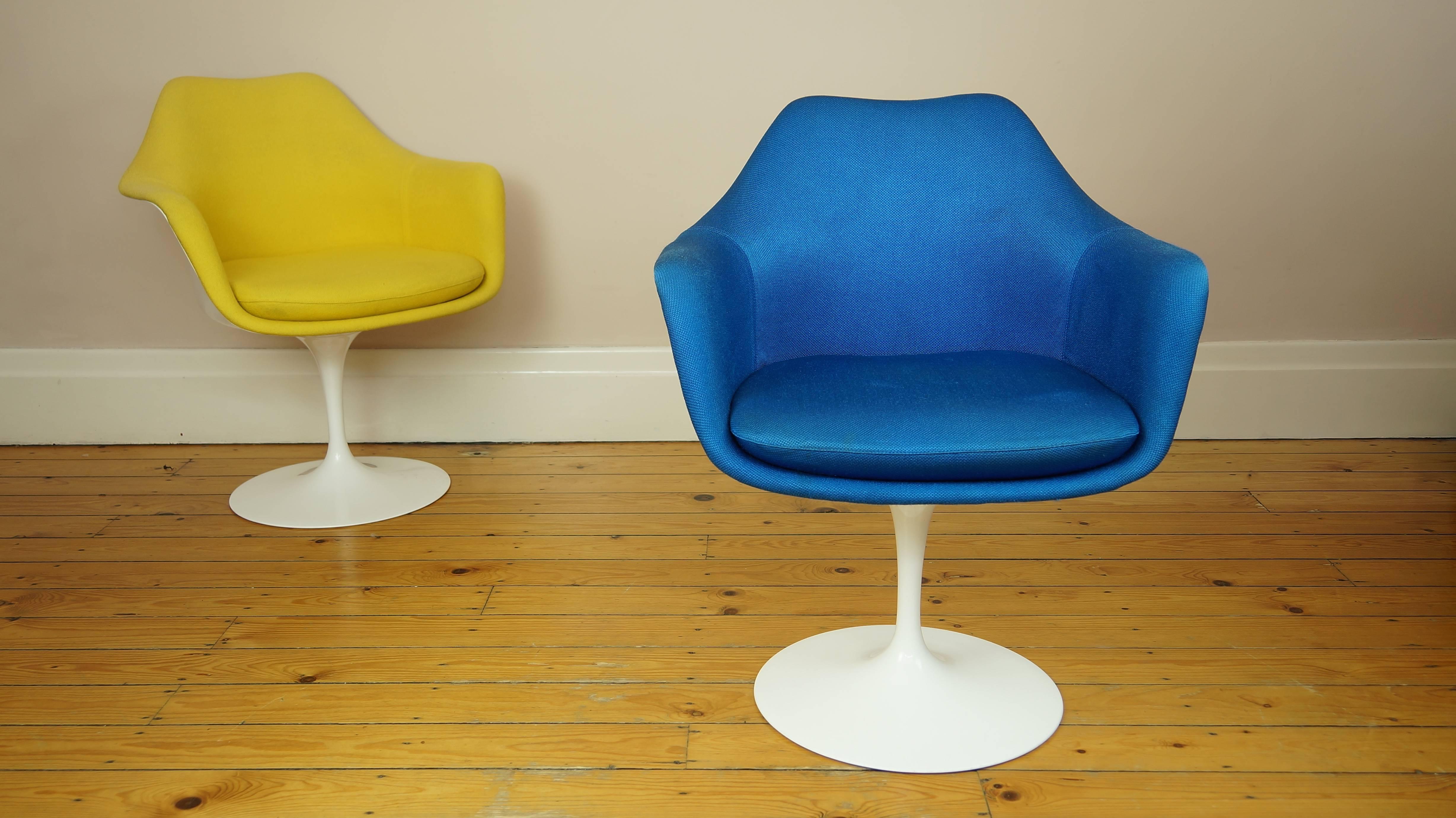 Vintage Tulip Chair / Armchair by Eero Saarinen for Knoll, Blue Upholstery 1