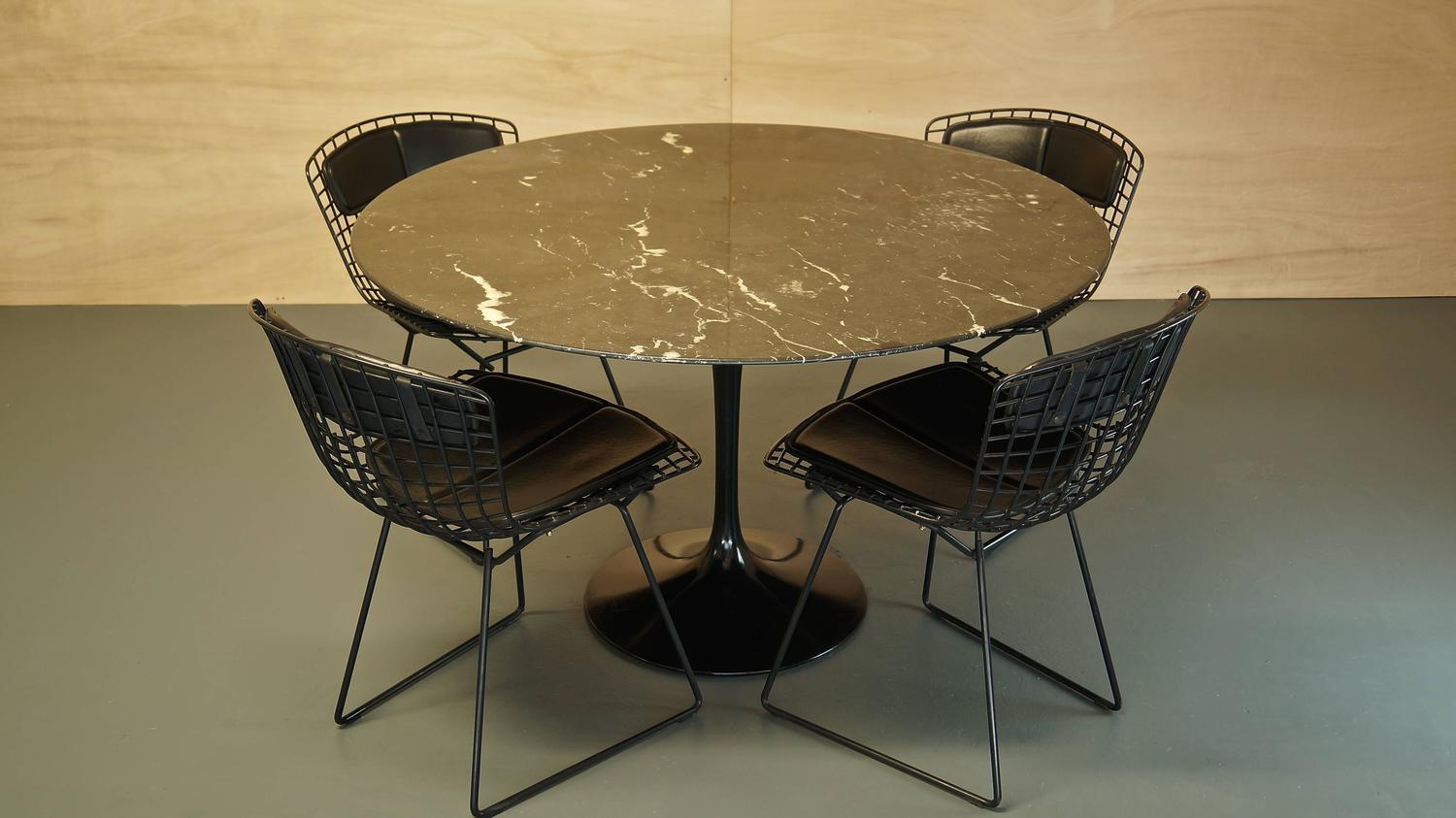 Eero Saarinen Black Nero Marble Tulip Dining Table for Knoll, Mid