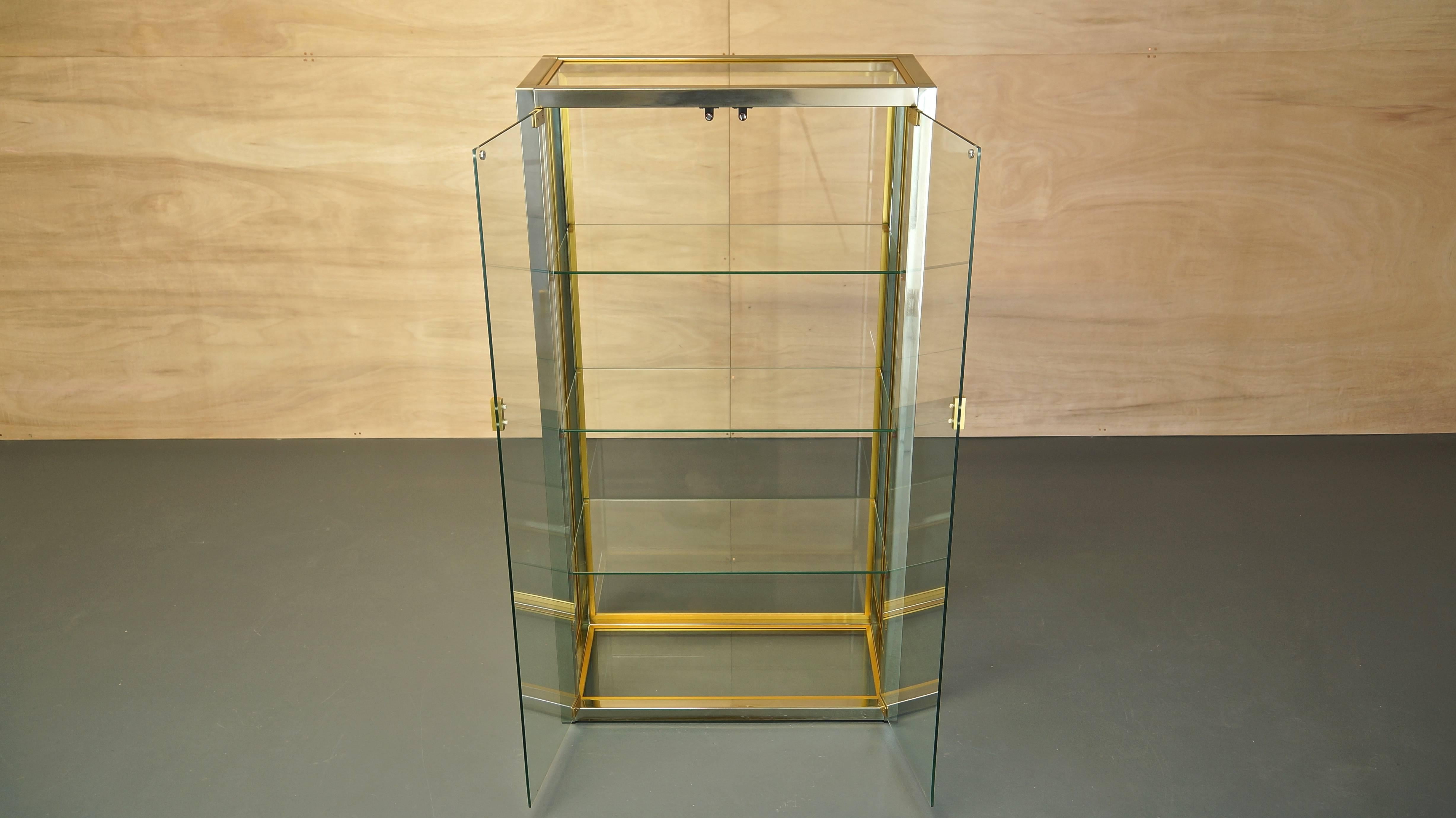 Hollywood Regency Italian Glass/Brass/Chrome Display Cabinet by Renato Zevi, Rizzo/Rega