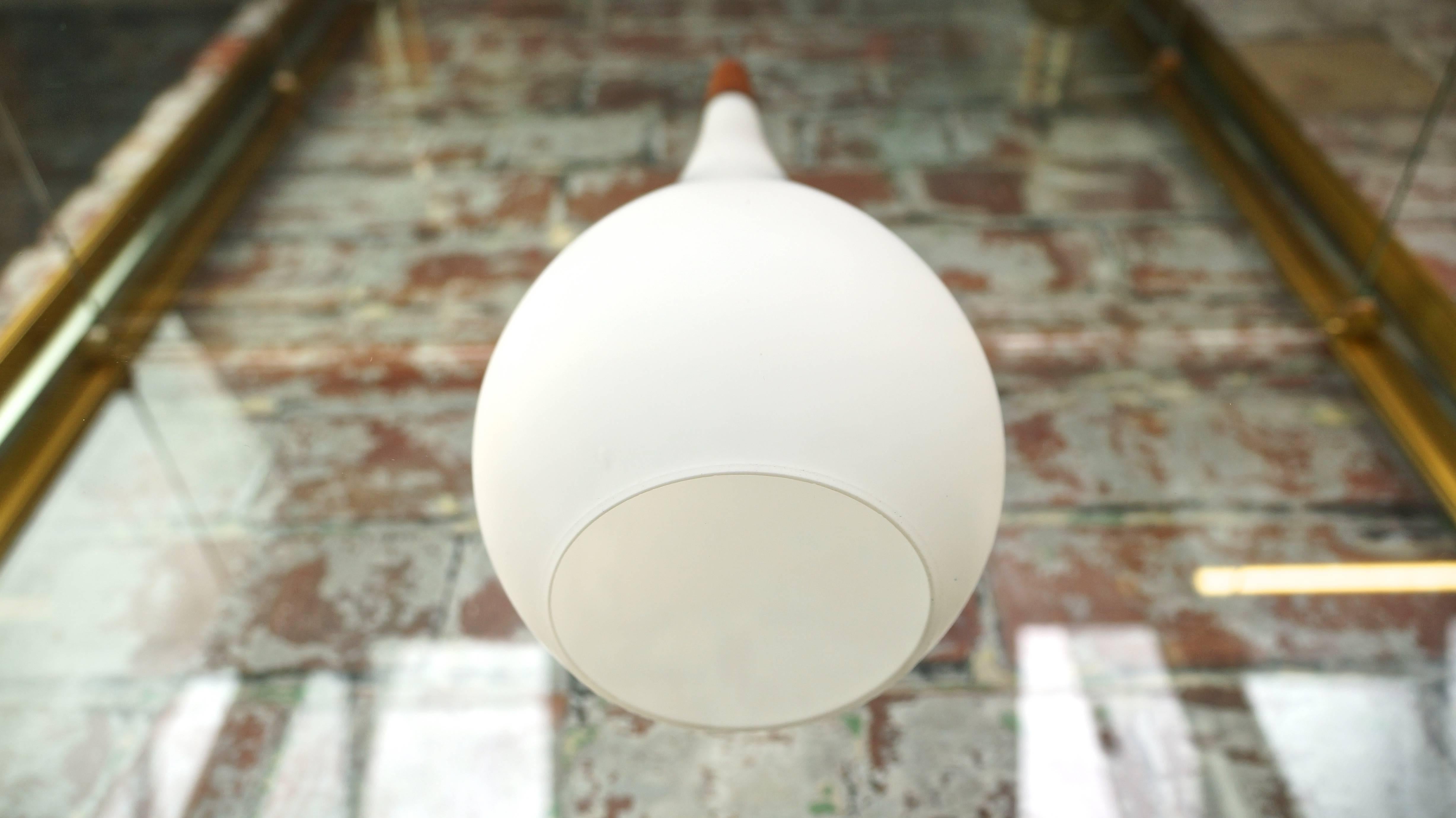 Mid-20th Century Vintage Danish Holmegaard White Glass Pendant Drop Ceiling Light Teak Finial