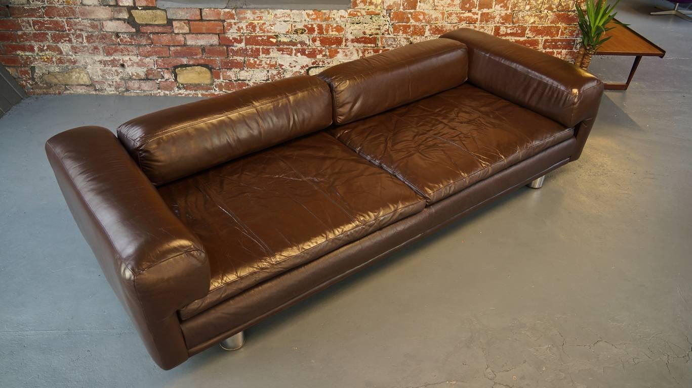 Late 20th Century Vintage 1970s HK Diplomat Sofa or Settee or Couch by Howard Keith, Brown Leather
