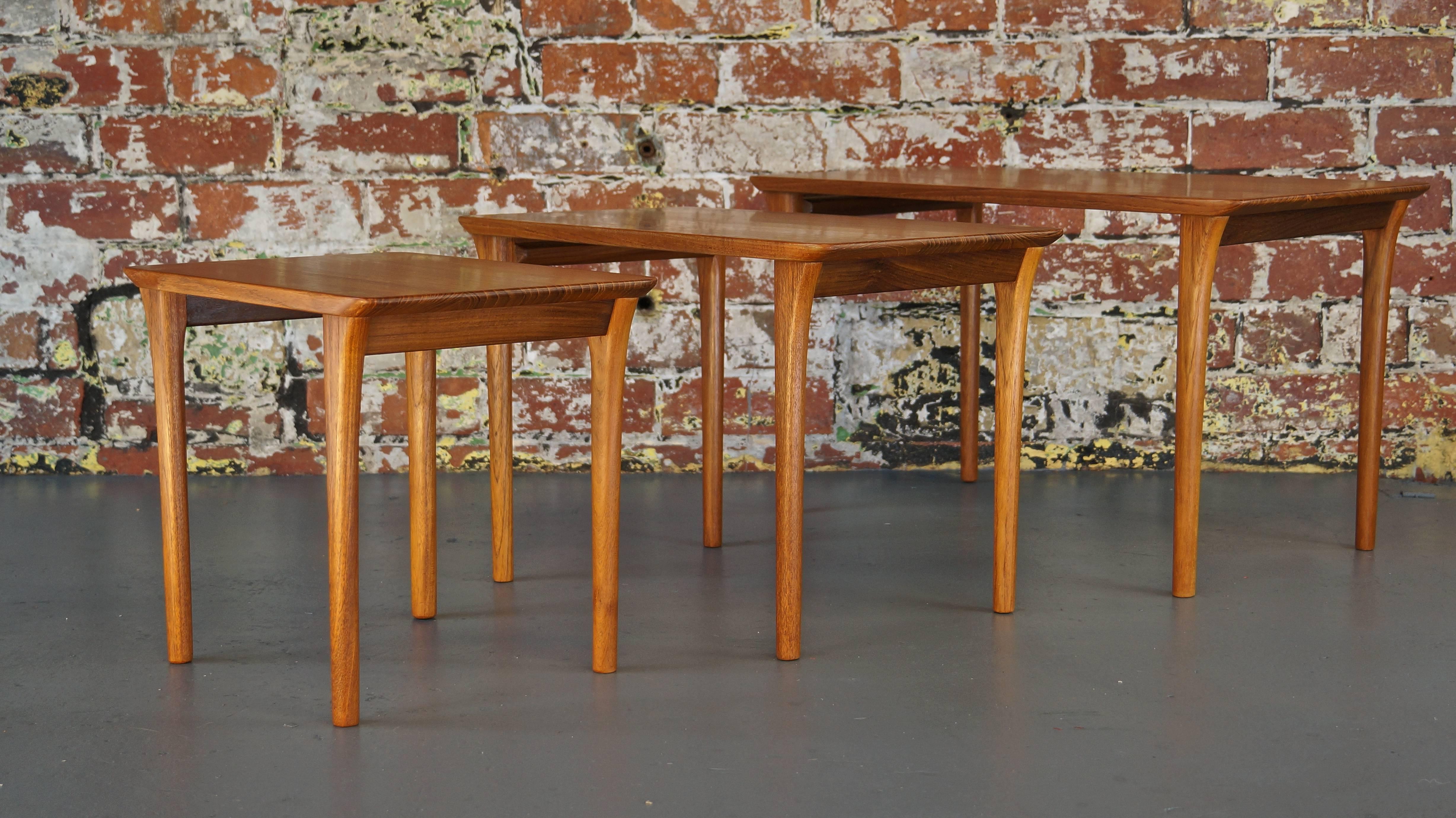 Mid-Century Modern Rare Mid-Century Vintage Solid Teak Danish Nest of Three Tables or Side Tables