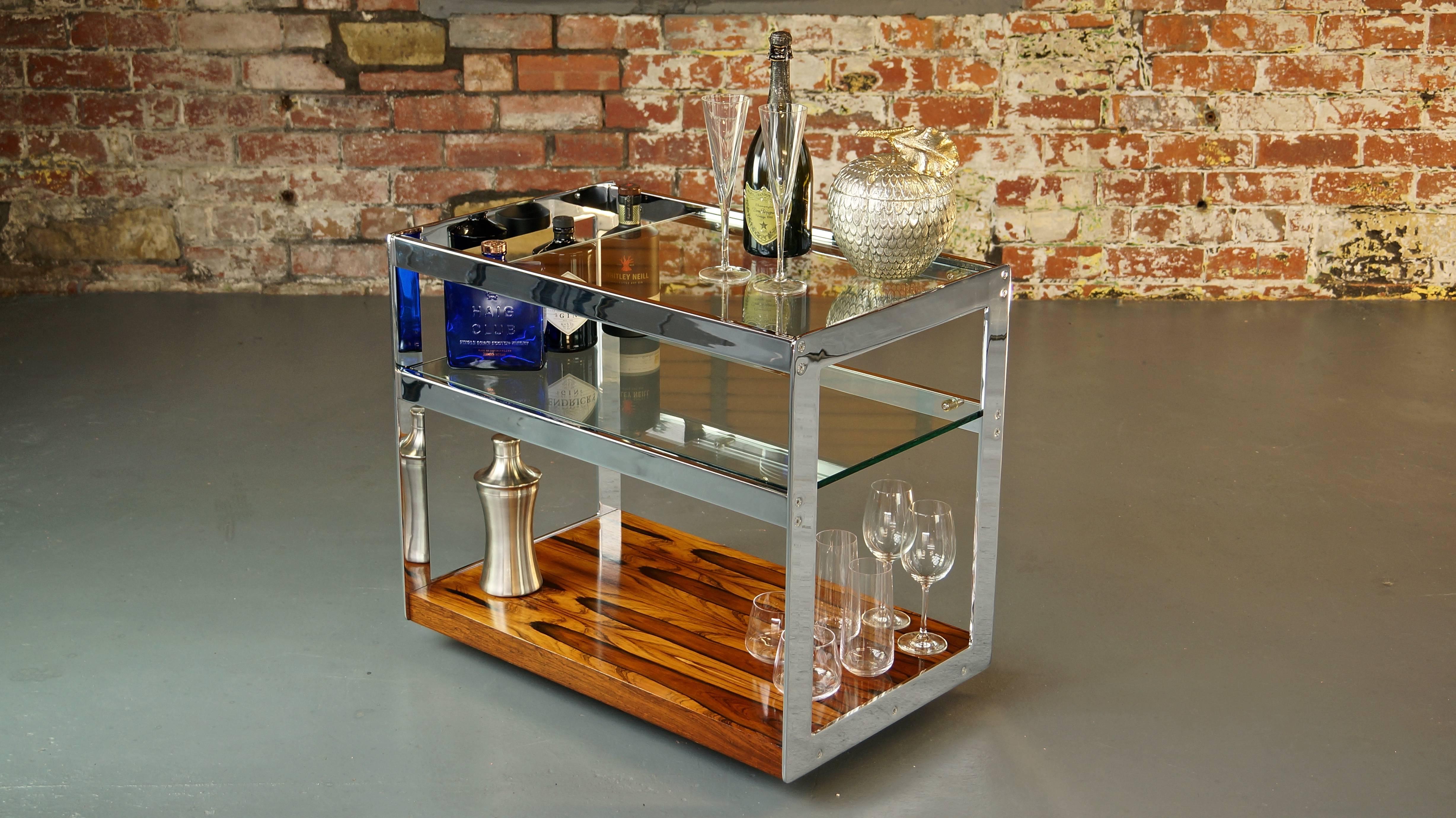 Mid-Century Modern 1970s Chrome and Rosewood Bar Cart or Trolley Richard Young Merrow Associates