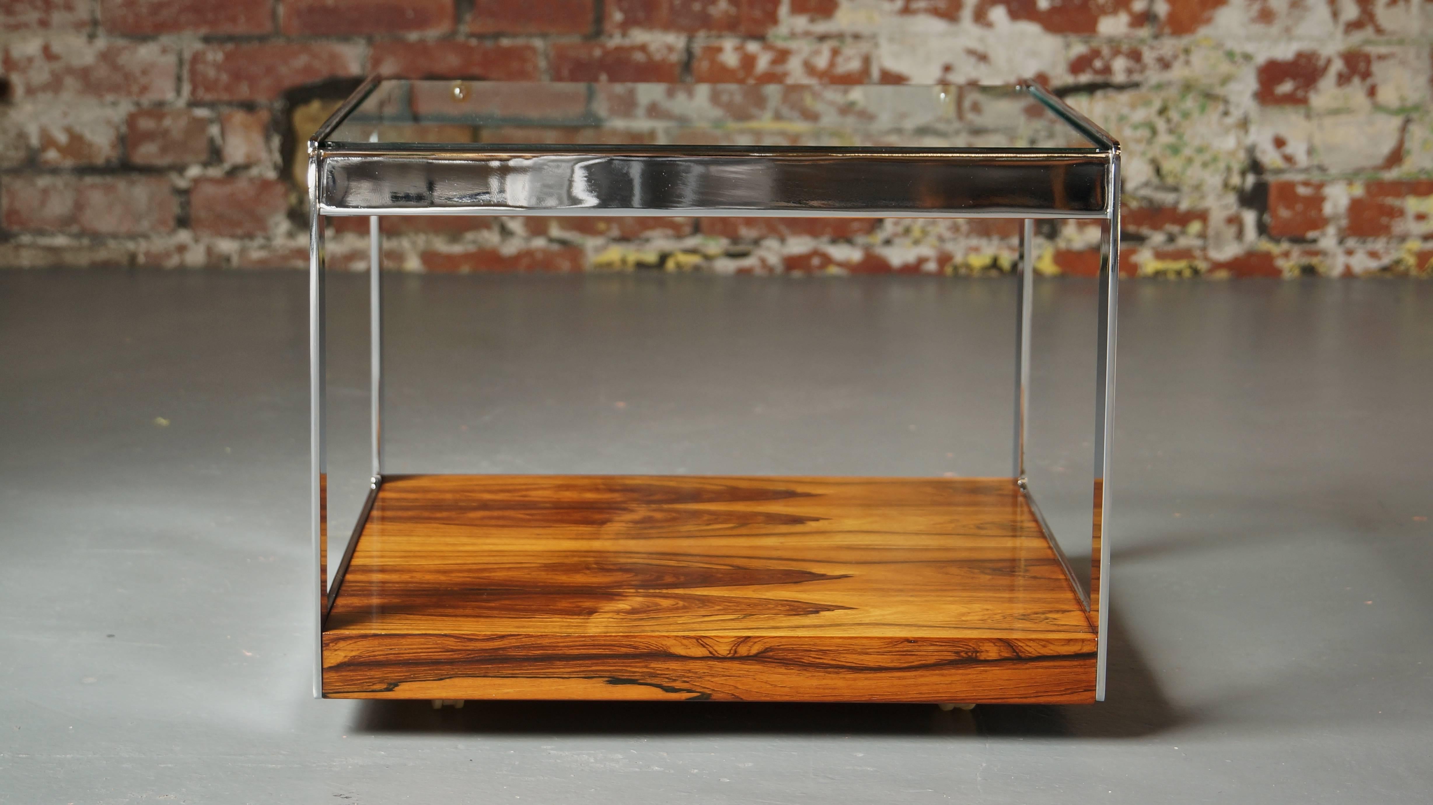 Mid-Century Modern 1970s Chrome & Rosewood Side / End Table by Richard Young for Merrow Associates
