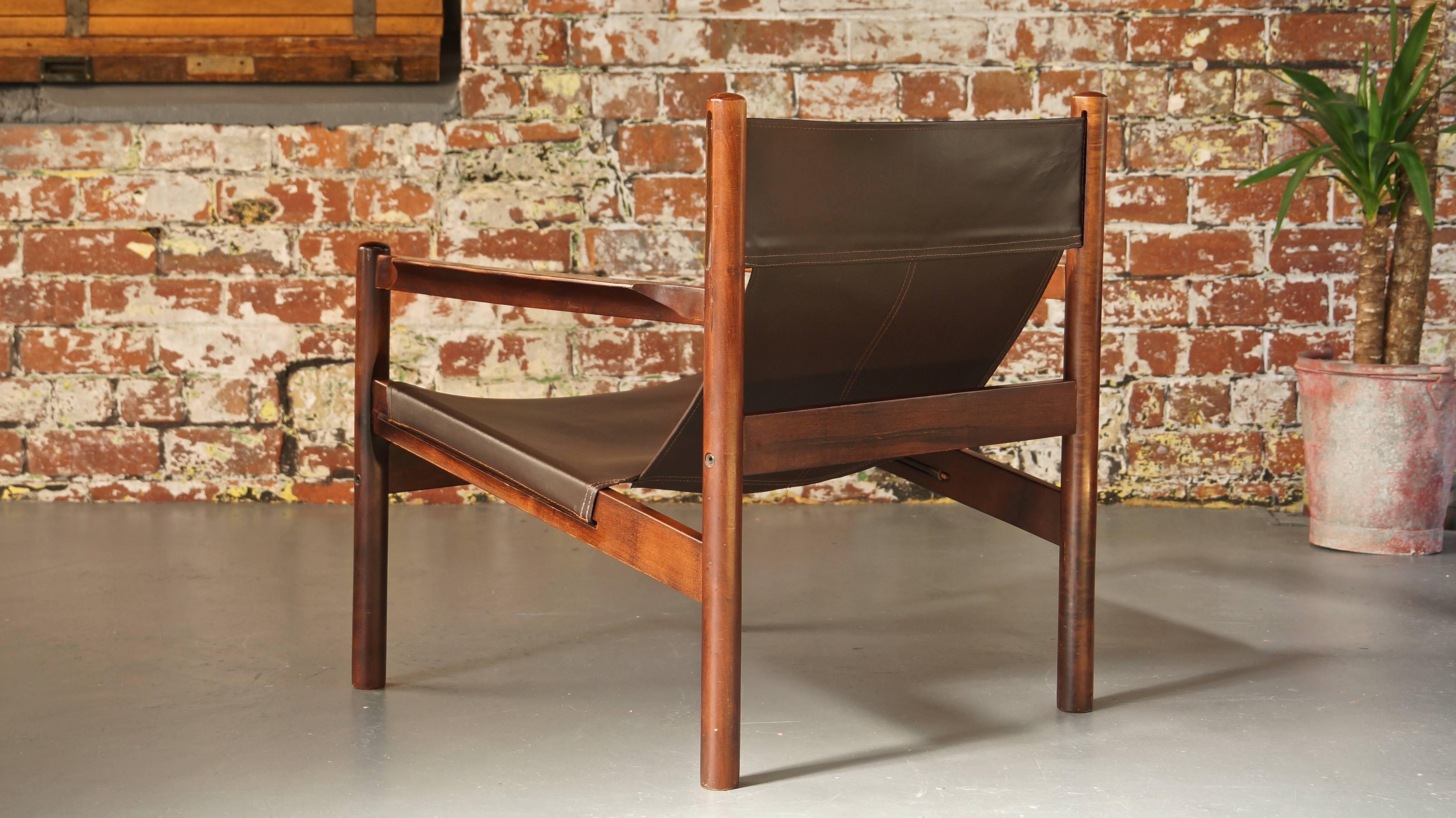 Michel Arnoult Roxinho Brown Leather Safari Chair or Sling Chair, Vintage, 1960 In Good Condition In Huddersfield, GB