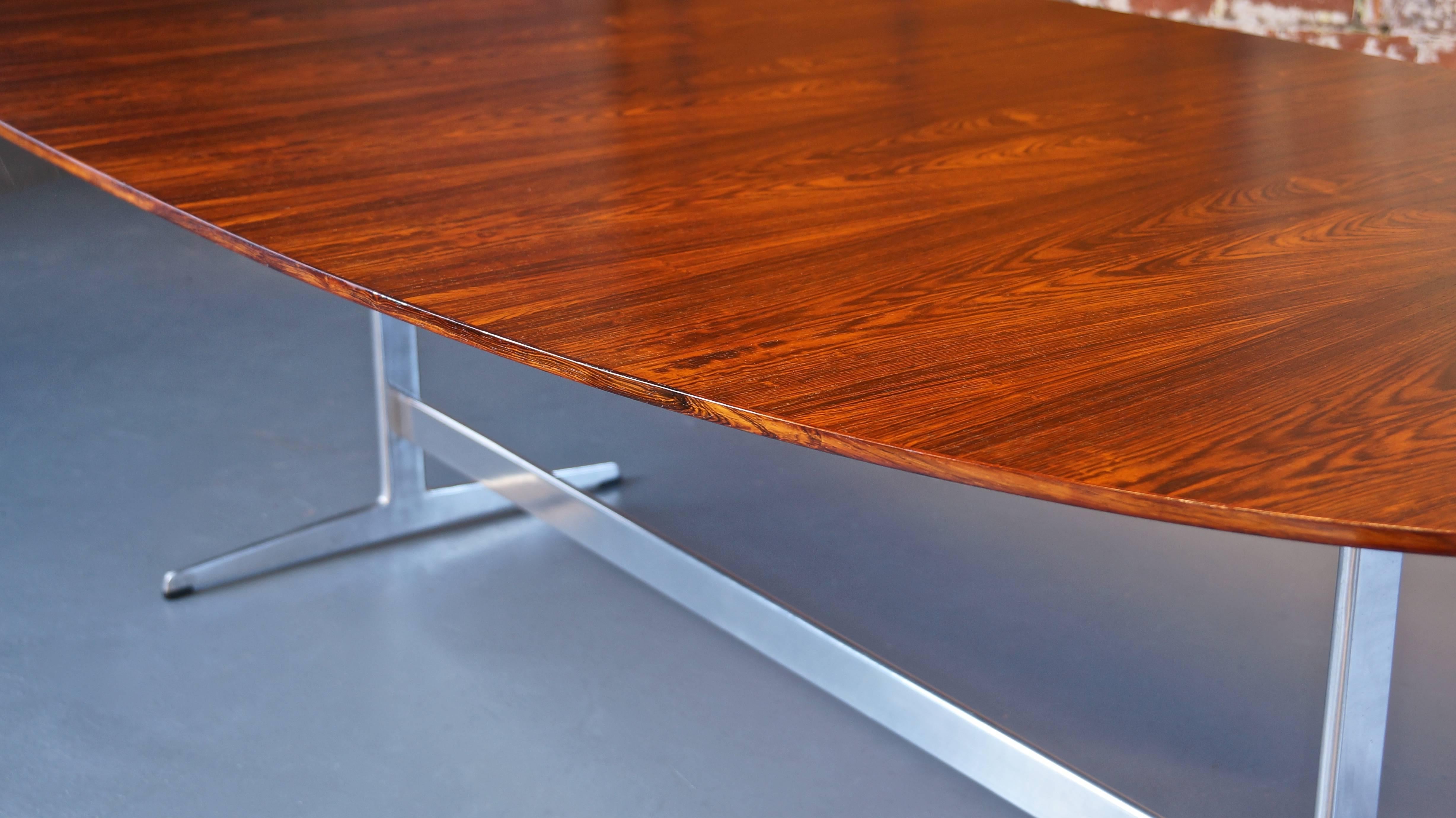 Mid-Century Modern Fritz Hansen D614 Super-Elliptical Rosewood Table on Rare Shaker Base, Jacobsen