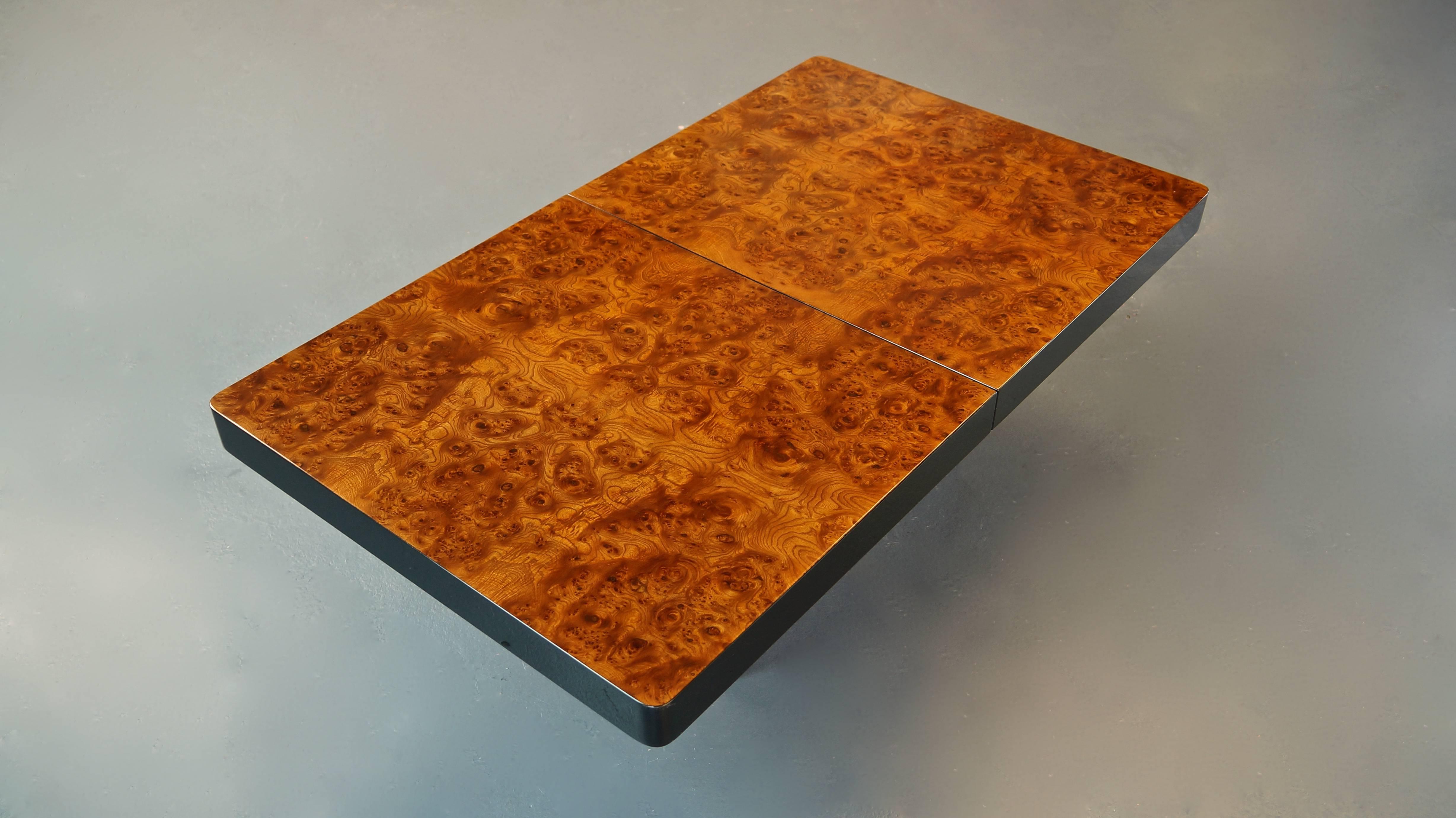 Mid-Century Modern Vintage Italian Burl Wood Coffee Table with Hidden Drinks Bar, Willy Rizzo