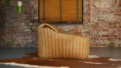 Ligne Roset Tan Leather Couch by Cinna / Two-Seat Togo Sofa, French, 1970s