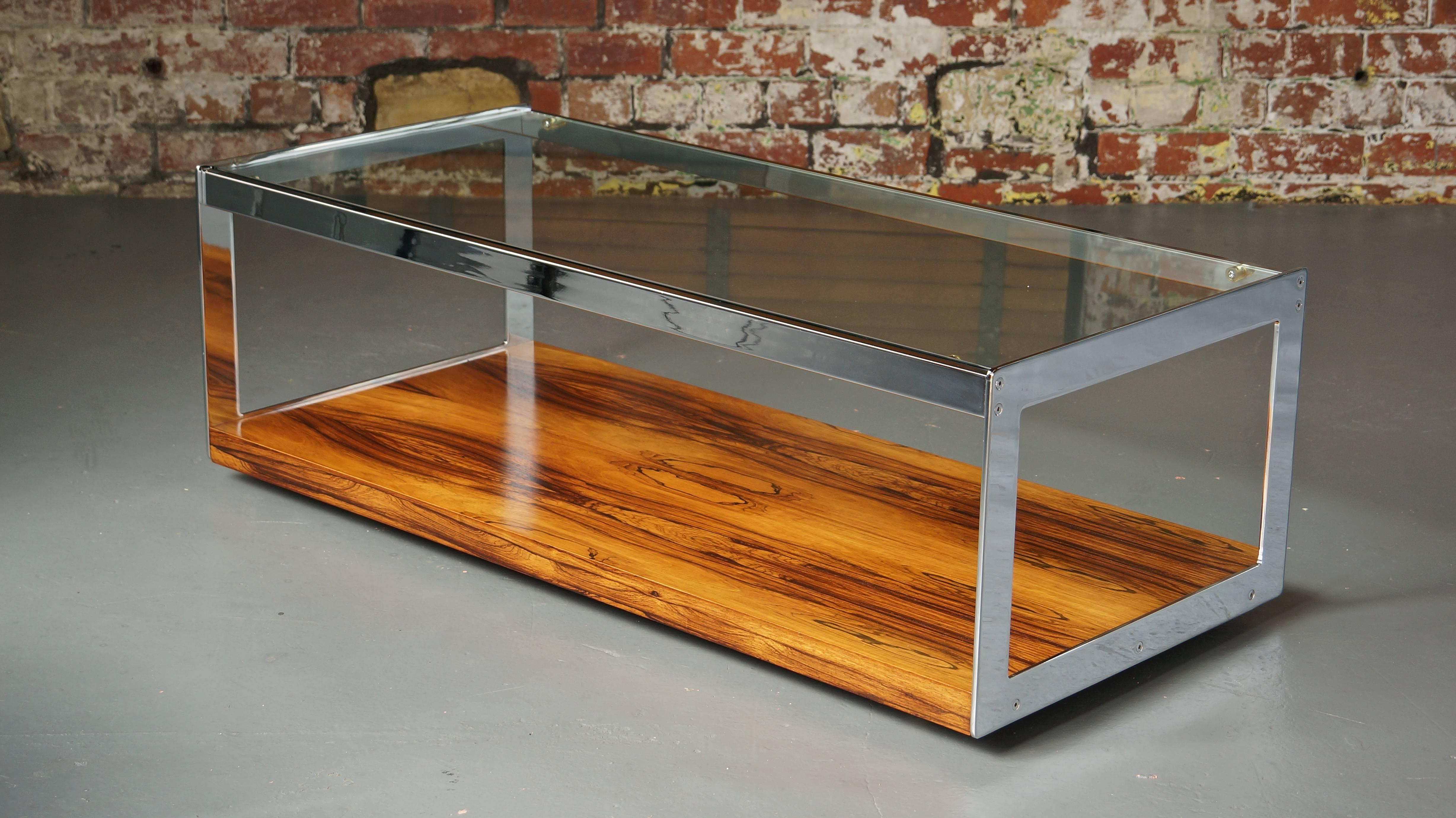 Mid-Century Modern Vintage Chrome and Rosewood Coffee Table by Richard Young for Merrow Associates For Sale