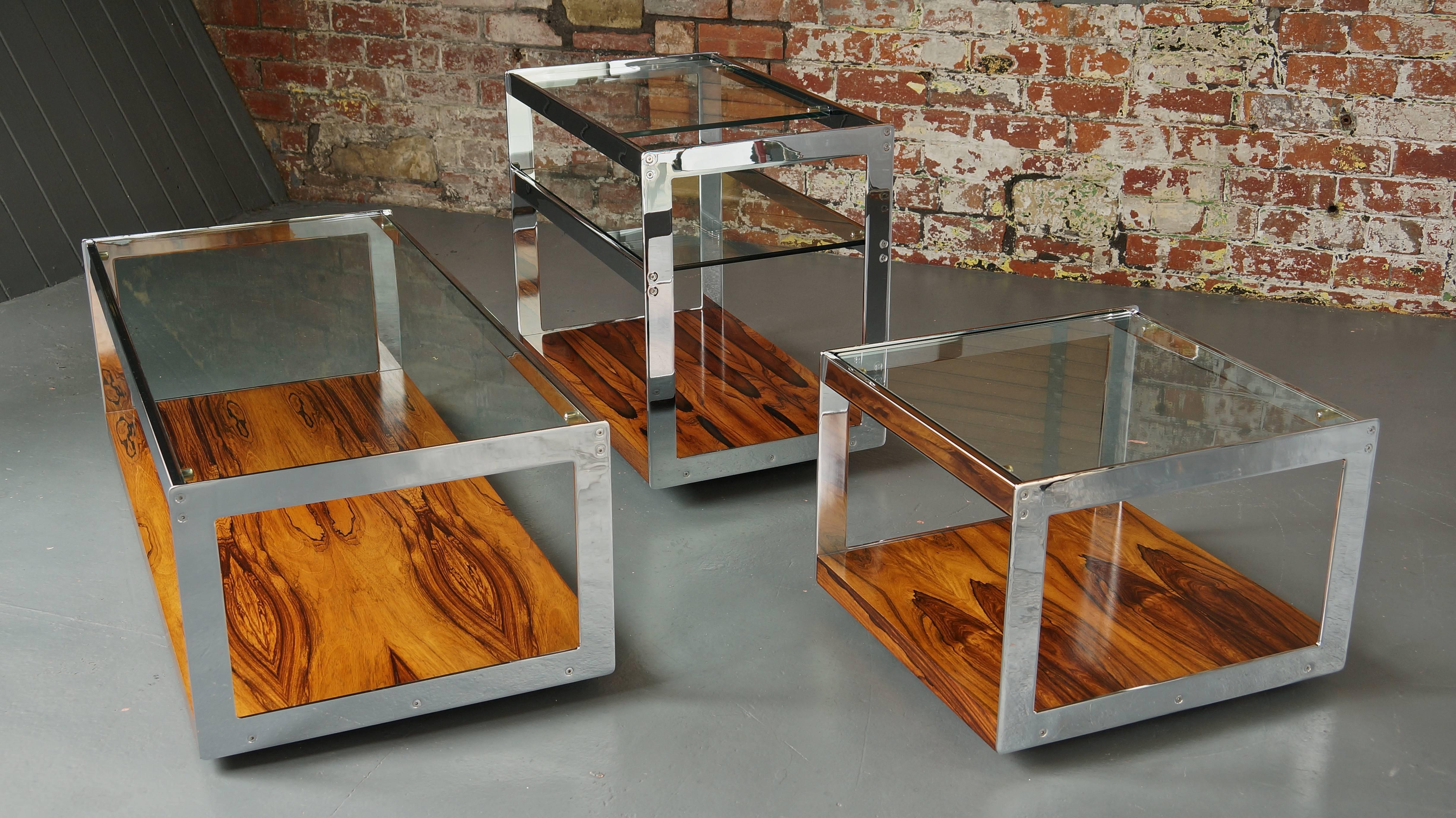 Steel Vintage Chrome and Rosewood Coffee Table by Richard Young for Merrow Associates For Sale
