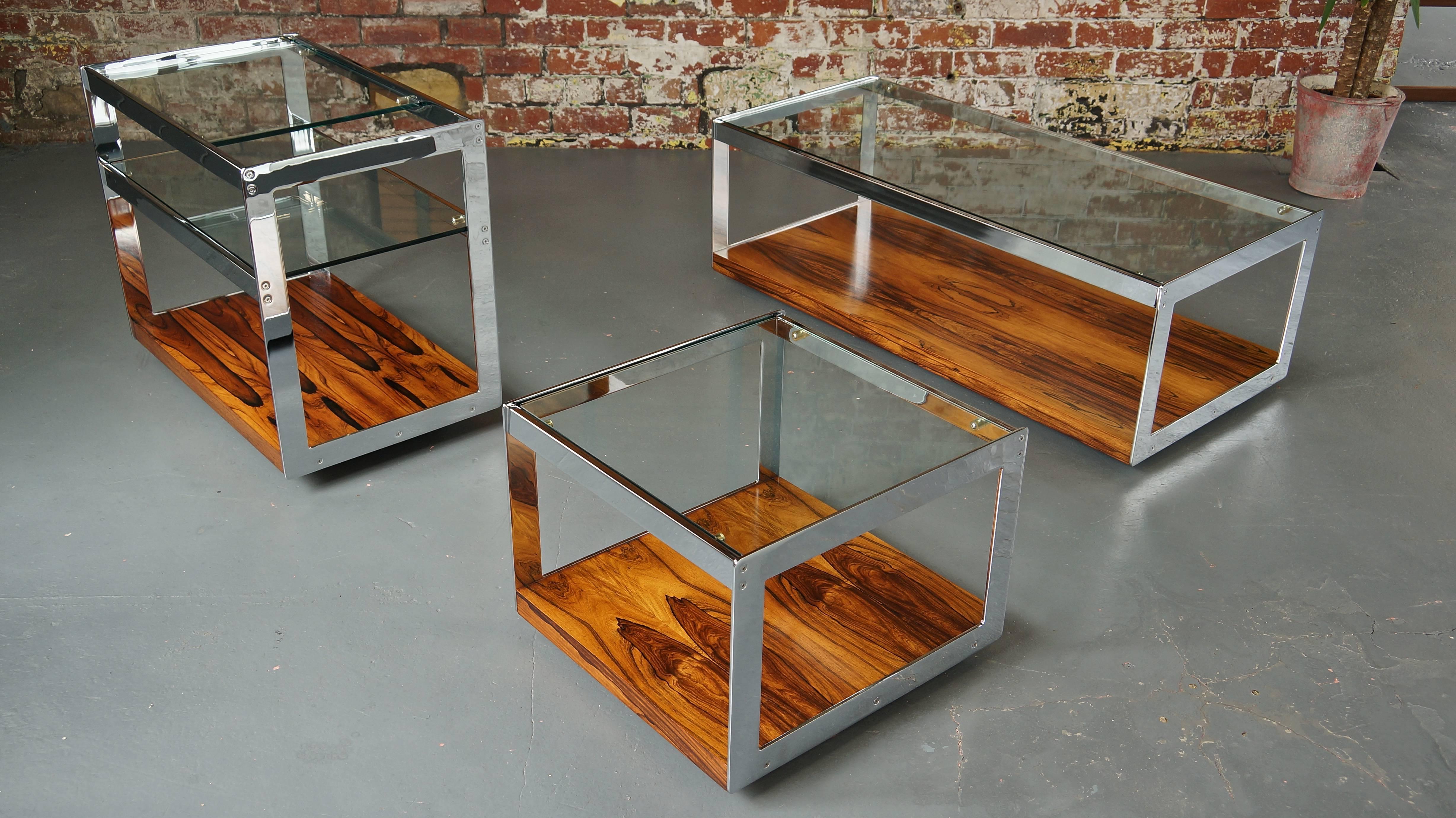 Vintage Chrome and Rosewood Coffee Table by Richard Young for Merrow Associates For Sale 1