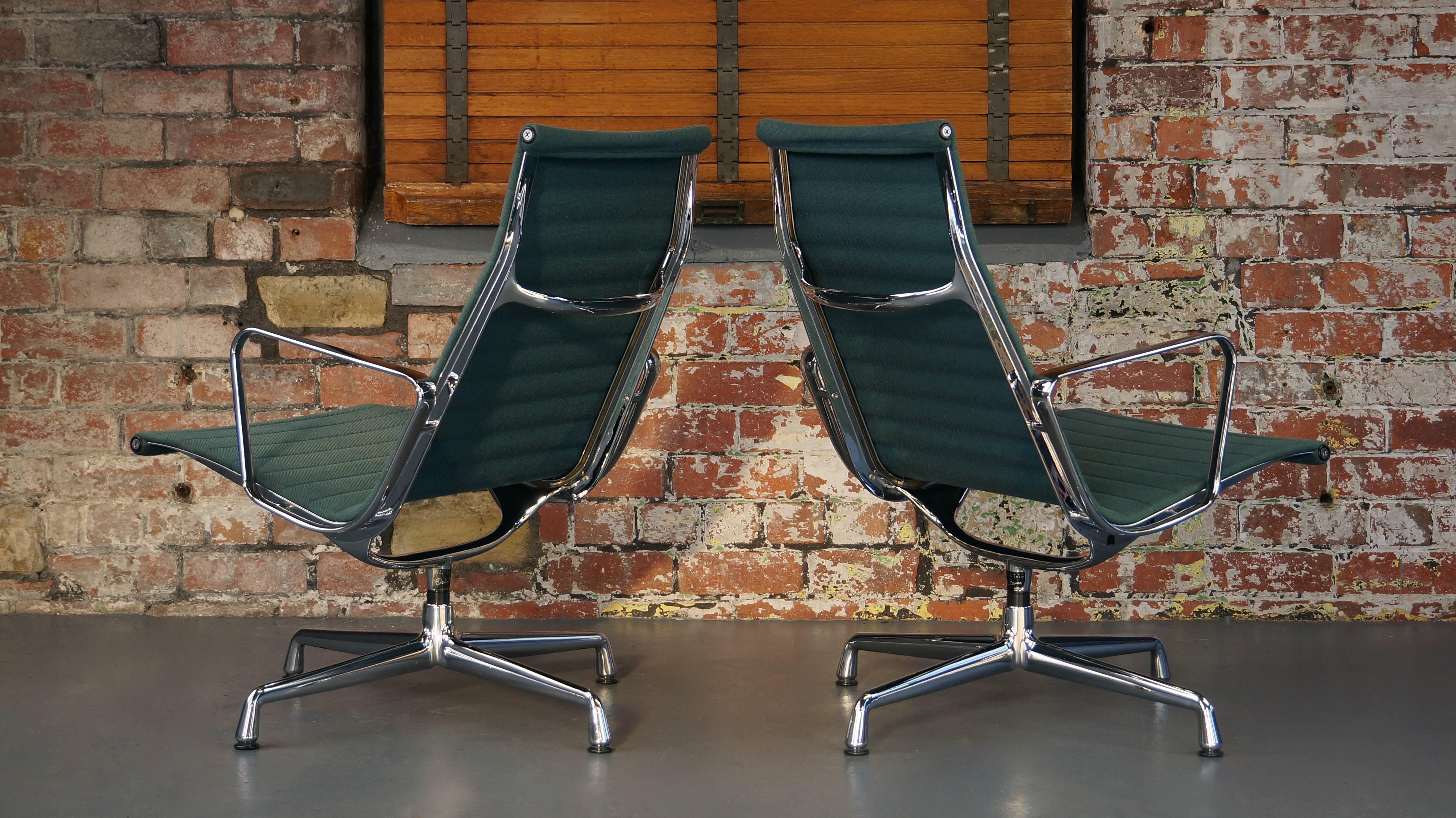 Mid-Century Modern Charles Eames EA 116 Hopsack Lounge Chairs Teal Green Blue Vintage Midcentury