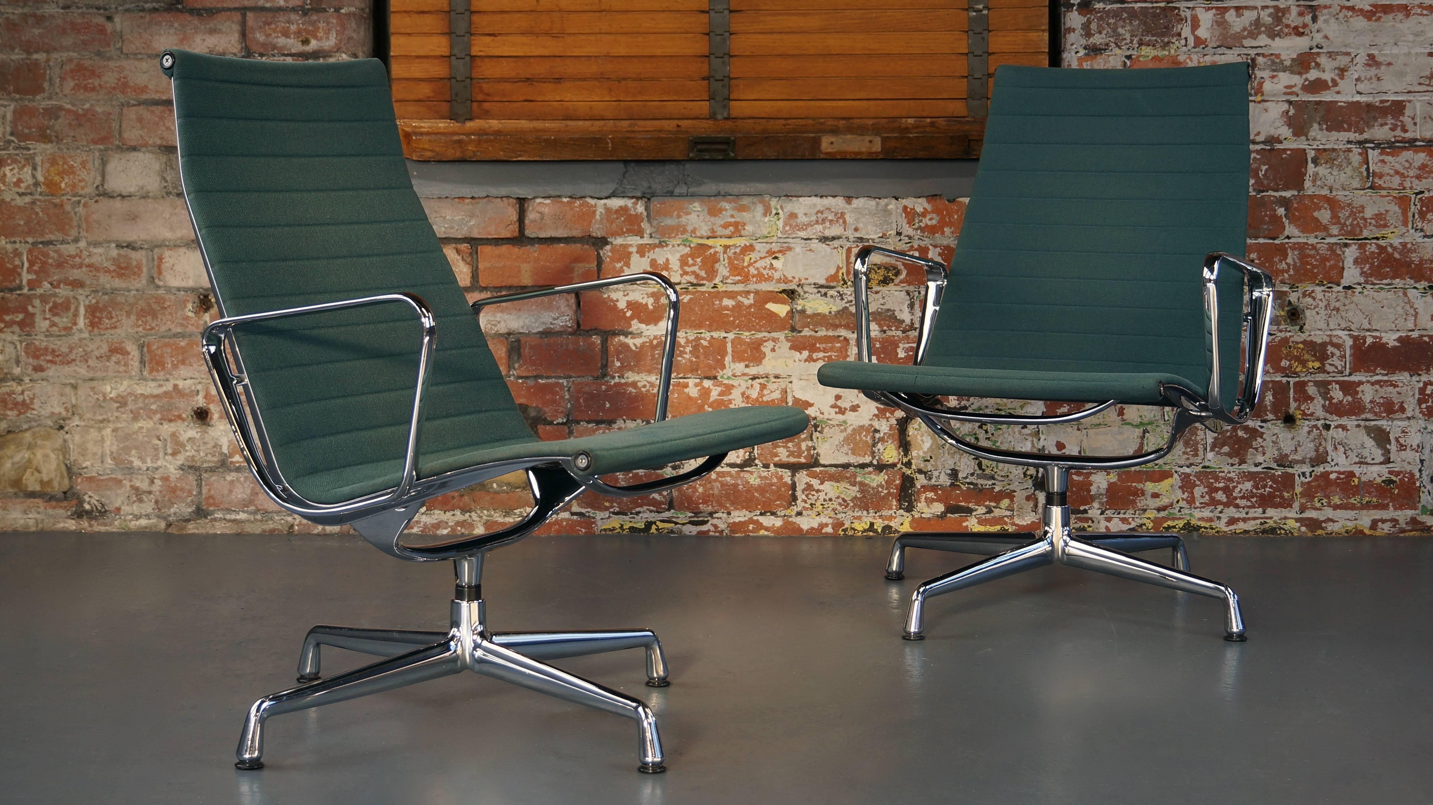 Charles Eames EA 116 Hopsack Lounge Chairs Teal Green Blue Vintage Midcentury In Good Condition In Huddersfield, GB
