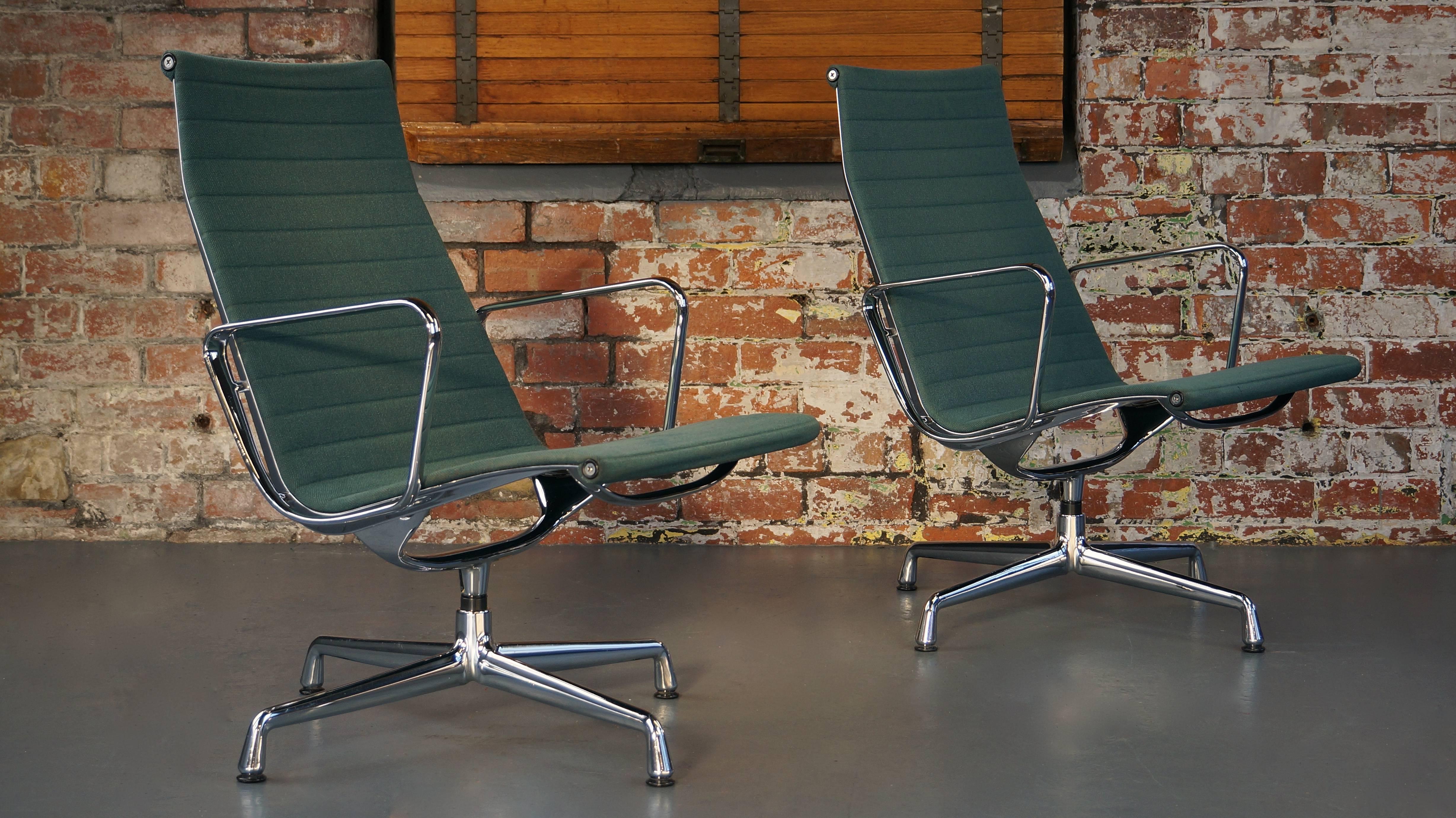 Mid-20th Century Charles Eames EA 116 Hopsack Lounge Chairs Teal Green Blue Vintage Midcentury