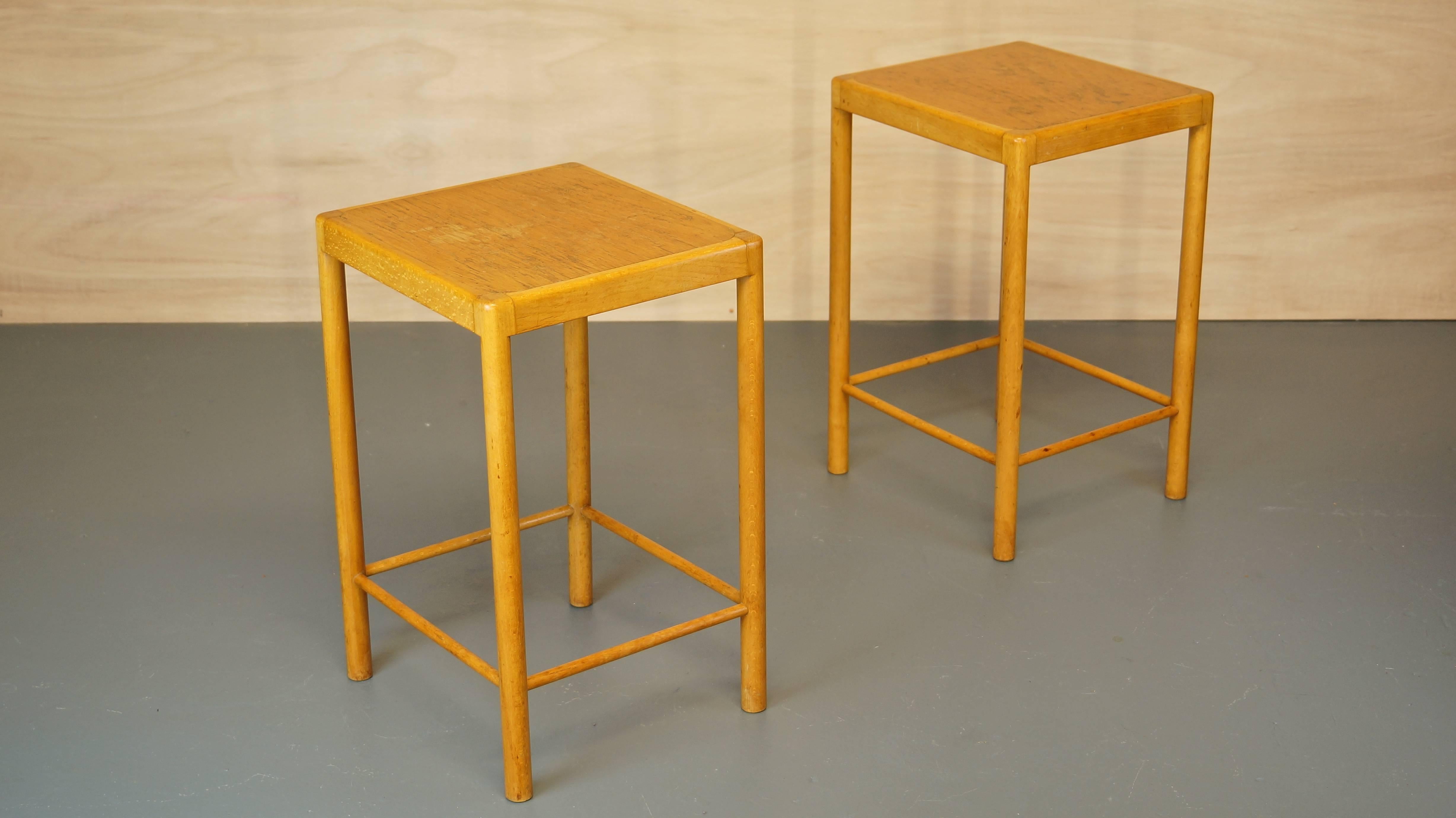 Mid-Century Modern Pair of Rare Early Vintage Fritz Hansen Side/End Tables in Beech, 1940s