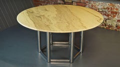 Large Vintage 1970s Italian Marble Dining Table with Chrome Base