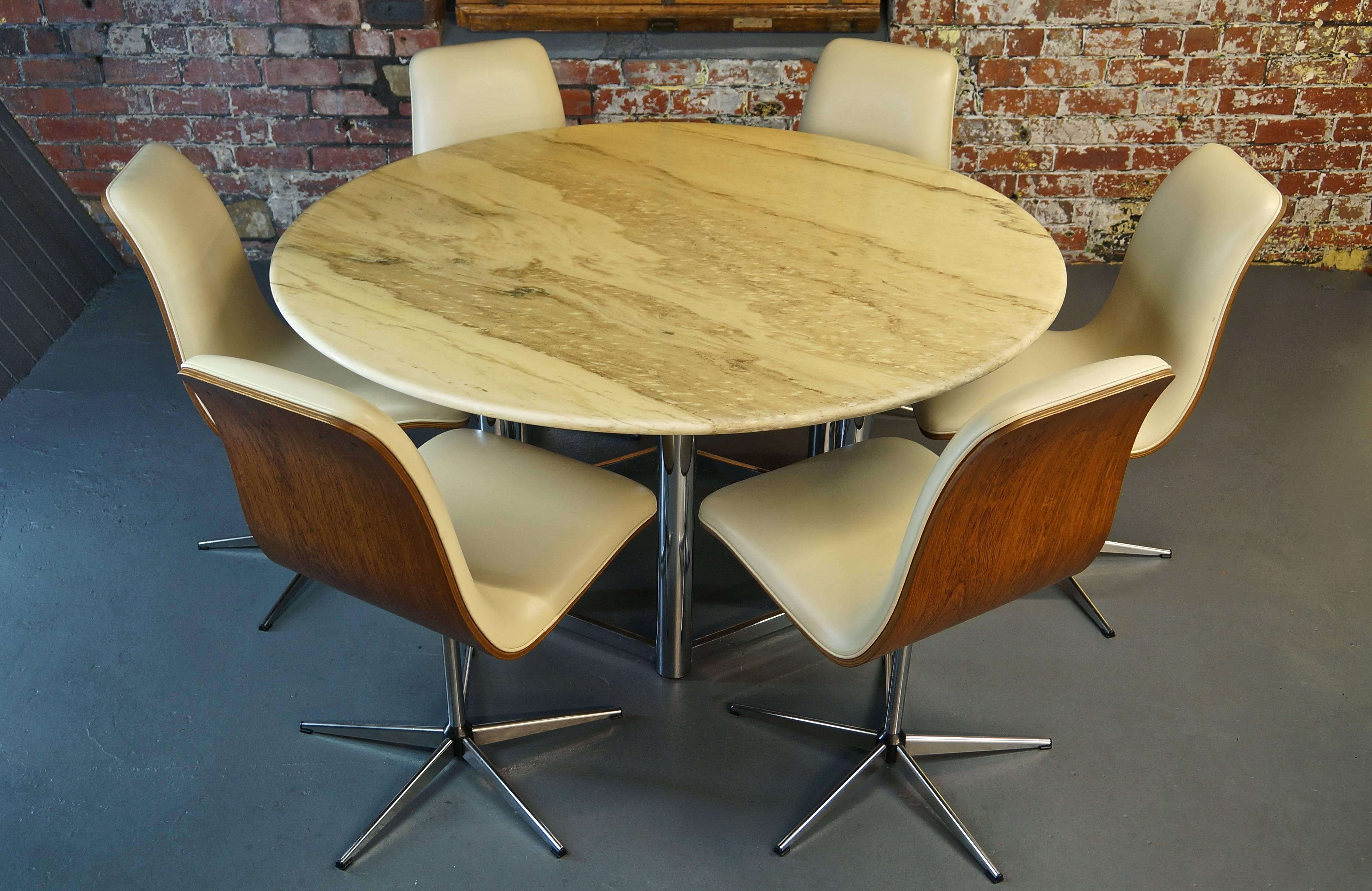 Mid-Century Modern Large Vintage 1970s Italian Marble Dining Table with Chrome Base For Sale