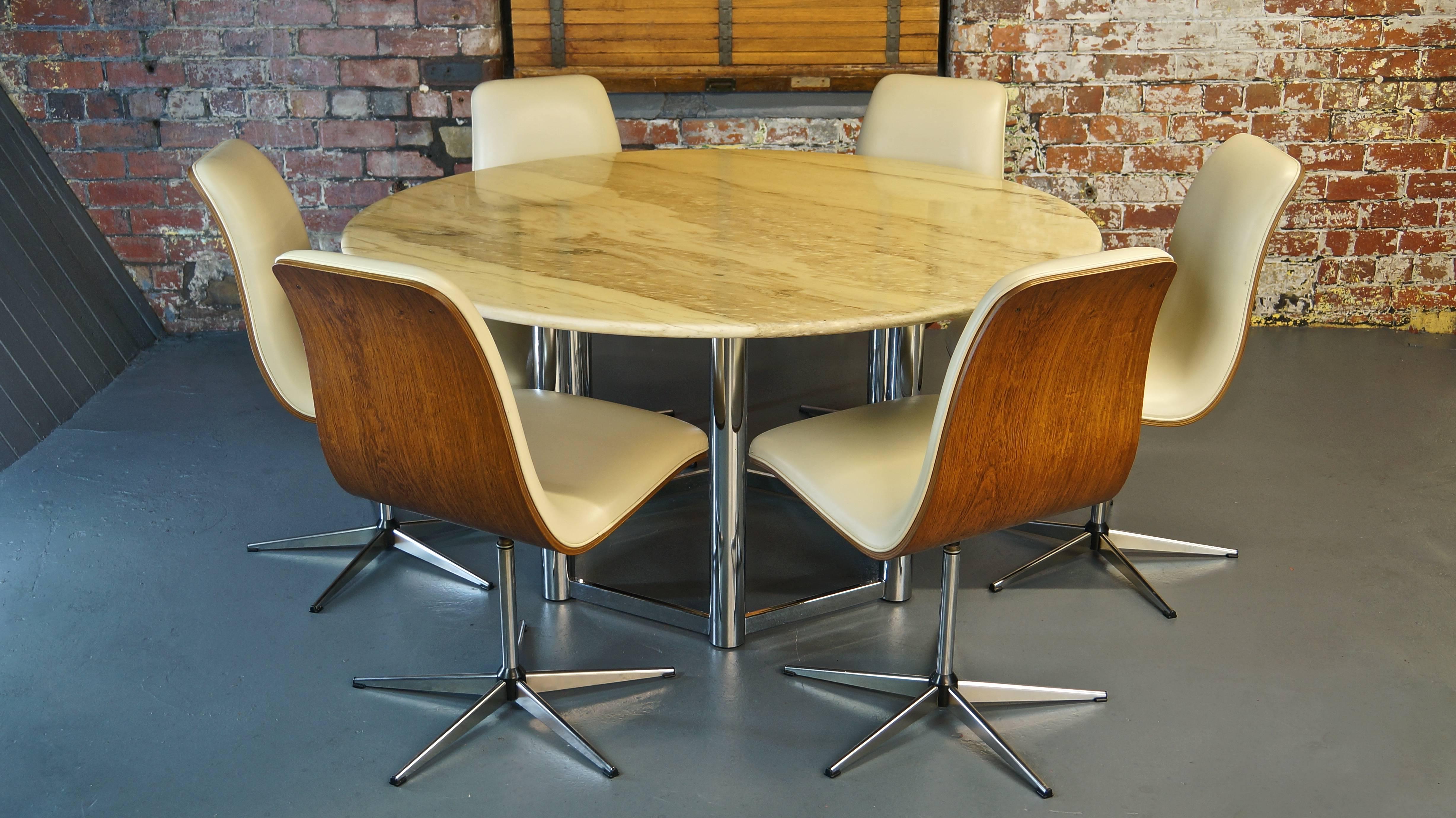 Large Vintage 1970s Italian Marble Dining Table with Chrome Base In Good Condition For Sale In Huddersfield, GB