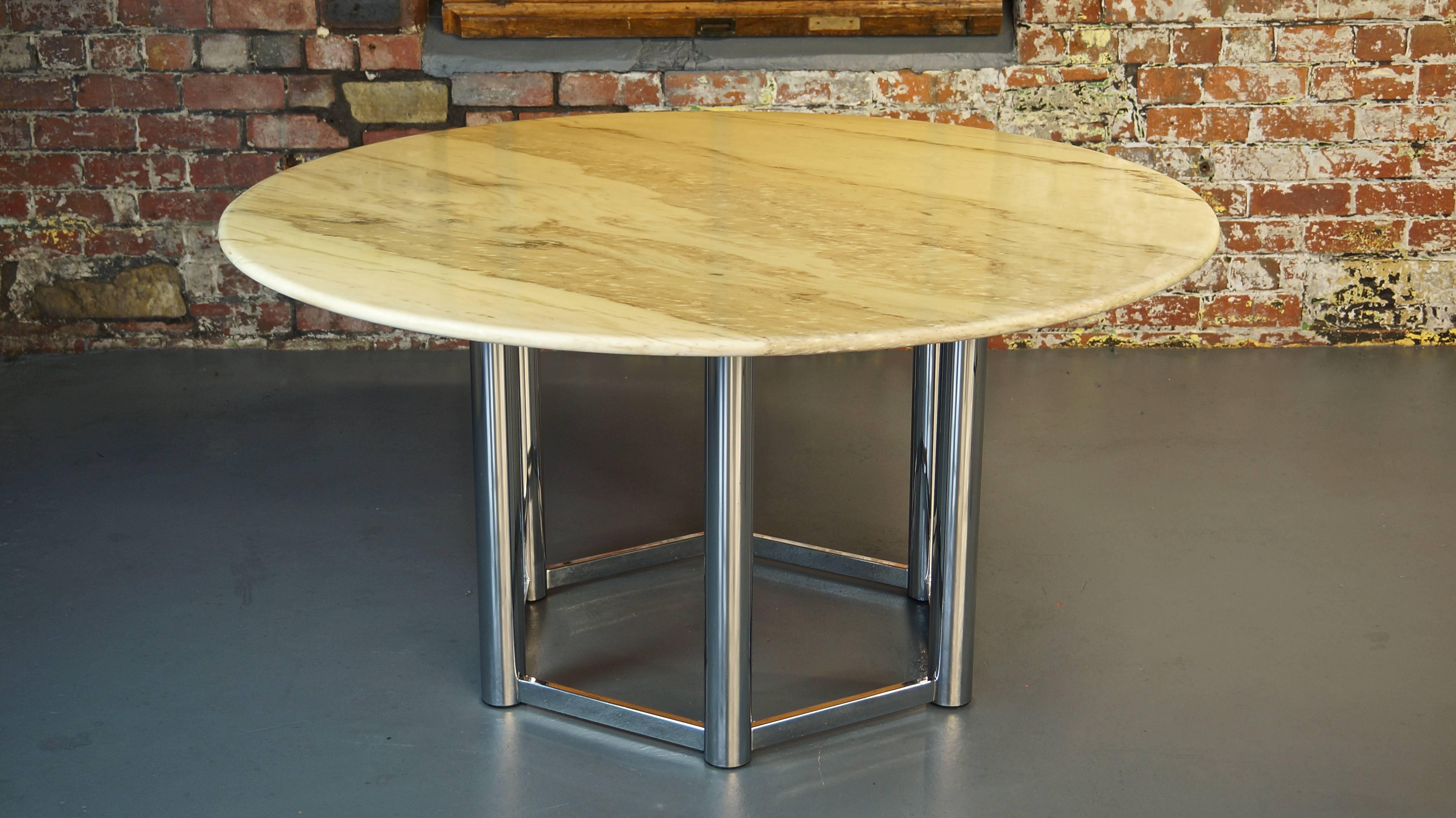 Large Vintage 1970s Italian Marble Dining Table with Chrome Base For Sale 3