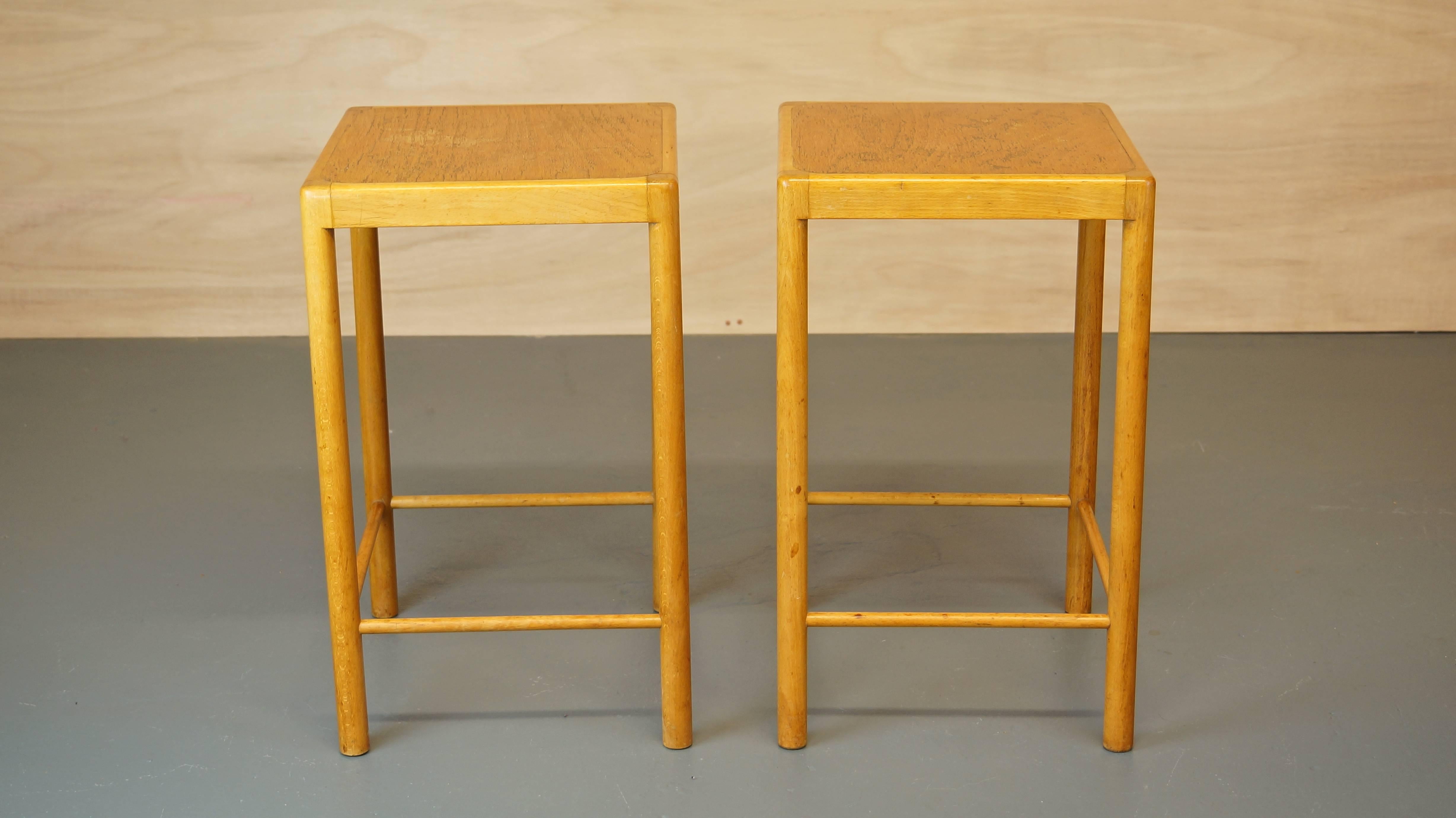 Danish Pair of Rare Early Vintage Fritz Hansen Side/End Tables in Beech, 1940s
