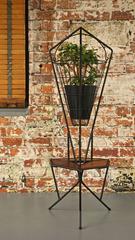 Midcentury Vintage 1960s Iron and Teak Hanging Planter, Plant Stand, Side Table
