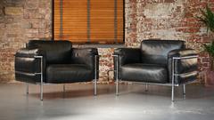 Pair of Vintage Leather Le Corbusier Grand Confort LC3 Lounge Chairs or Armchair