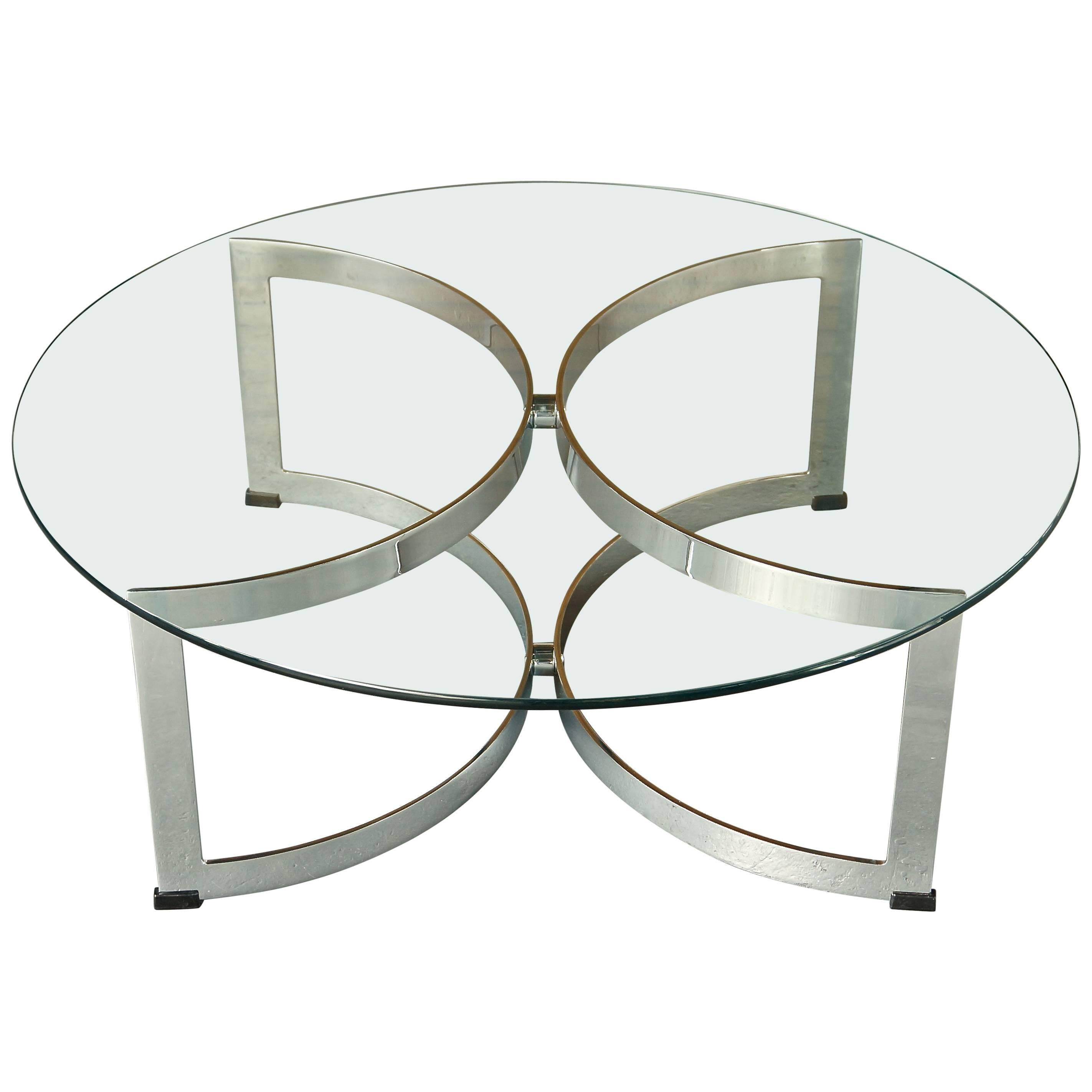 Vintage Model 341C Chrome Steel Glass Circular Coffee Table, Merrow Associates