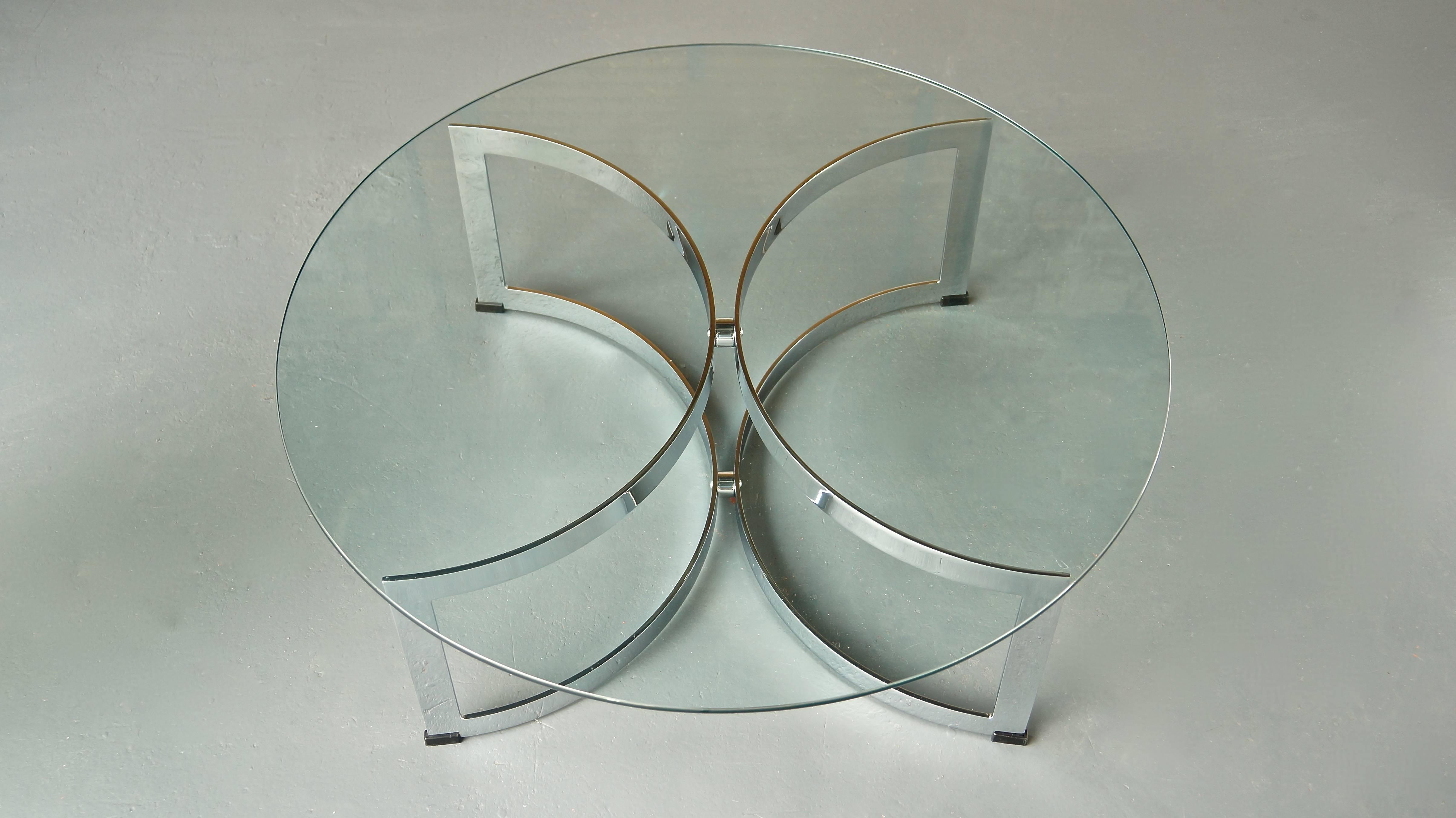 Vintage Model 341C Chrome Steel Glass Circular Coffee Table, Merrow Associates 3