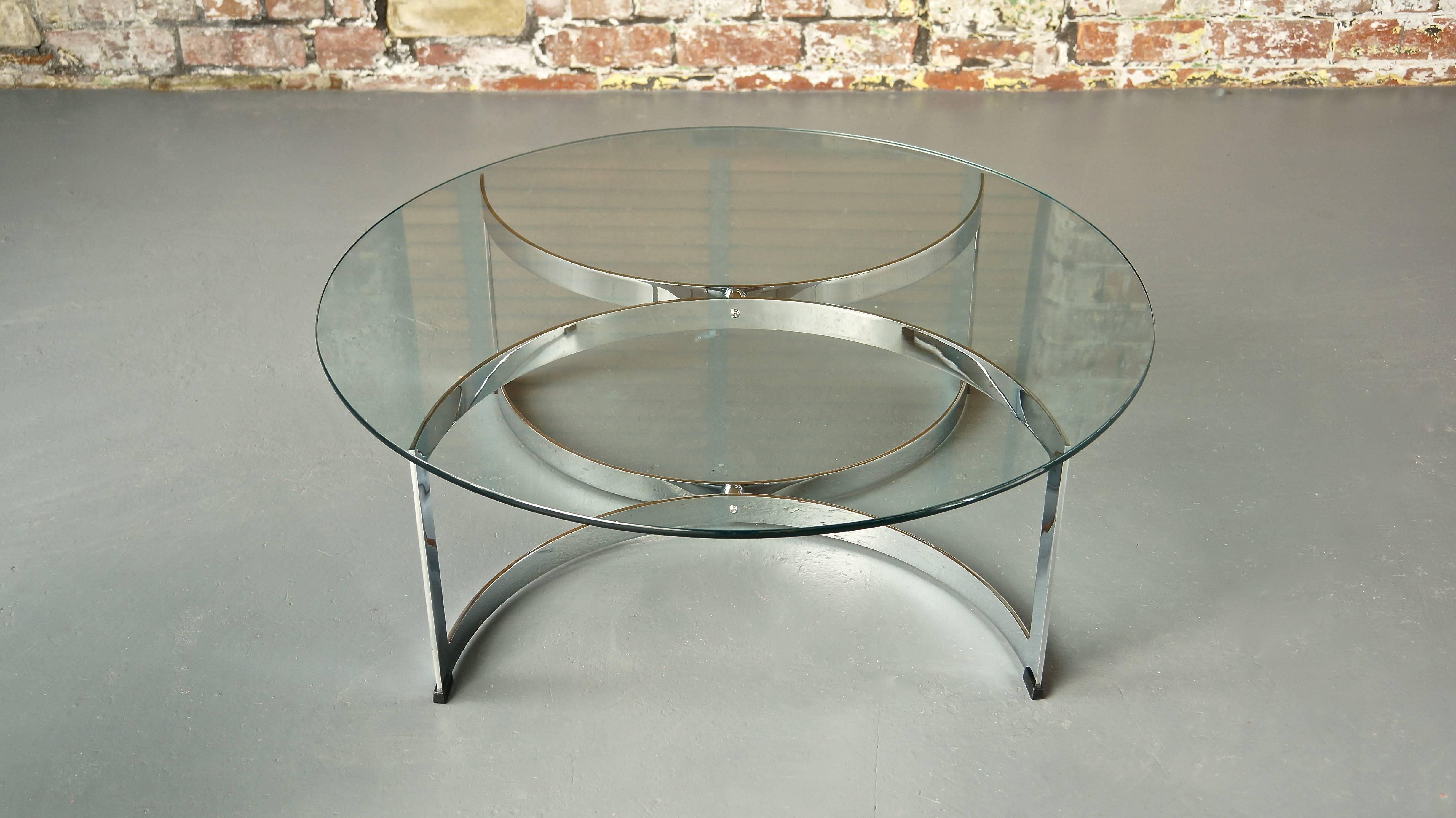 Vintage Model 341C Chrome Steel Glass Circular Coffee Table, Merrow Associates 4