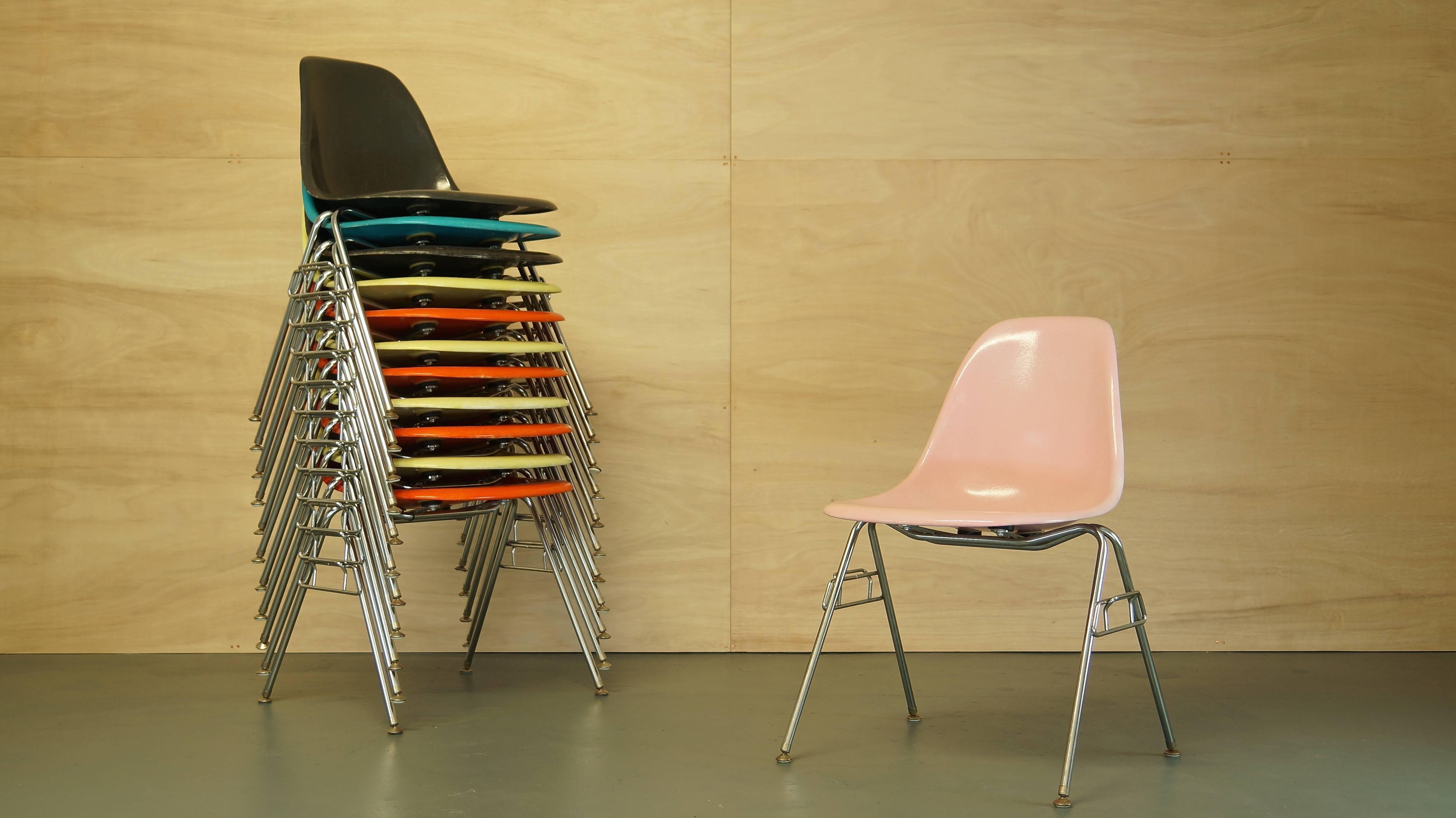 Mid-Century Modern Vintage Midcentury Eames Fiberglass Stacking Shell Chairs, DSS-N Side Chairs