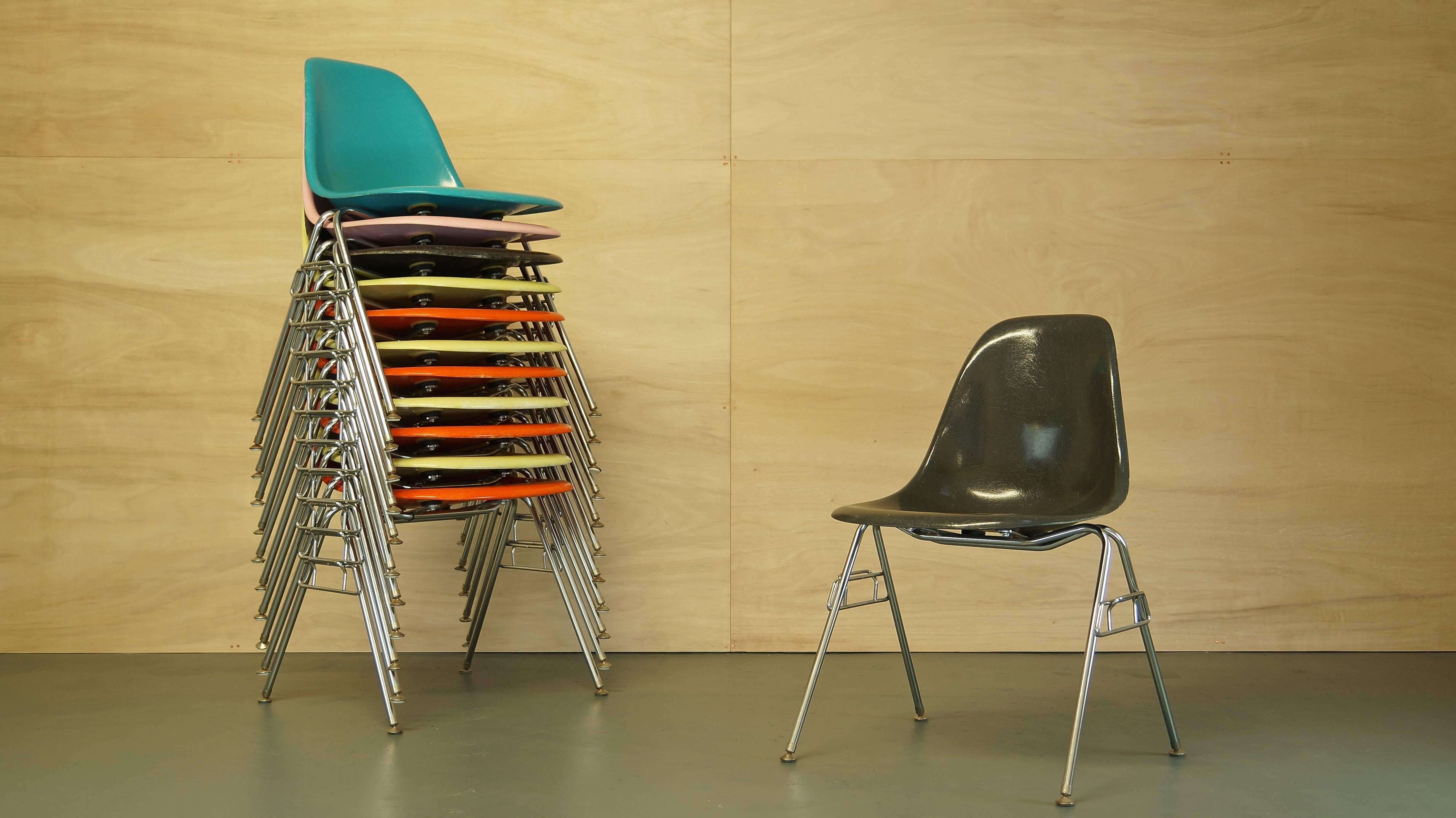 20th Century Vintage Midcentury Eames Fiberglass Stacking Shell Chairs, DSS-N Side Chairs