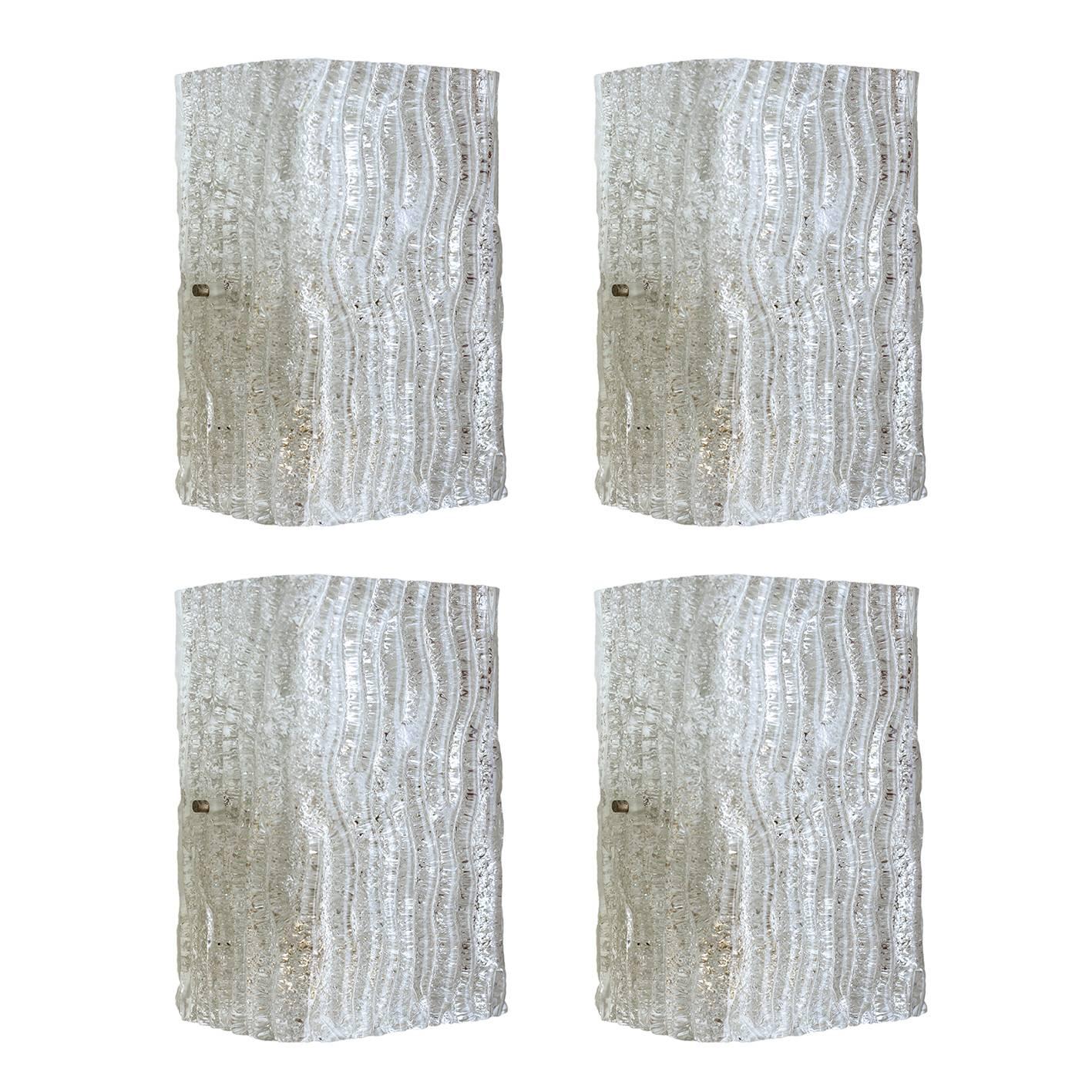 Four Murano Glass Wall Lights Sconces by J.T. Kalmar, 1960s