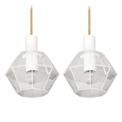 Pair of German Vintage Art Deco Style Glass Metal Pendants Ceiling Lights 1960s
