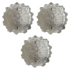 Three Kalmar Frosted Glass Wall or Ceiling Lights Flush Mounts, 1960s 9