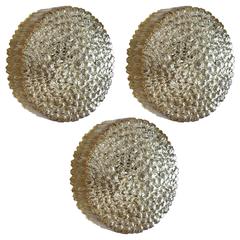 Set of Three Amber Bubble Glass Ceiling or Wall Flush Mounts by Limburg, 1960s 4
