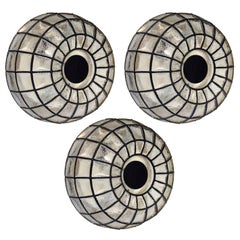 Three Large Iron and Glass Flush Mounts Ceiling or Wall Lights by Limburg