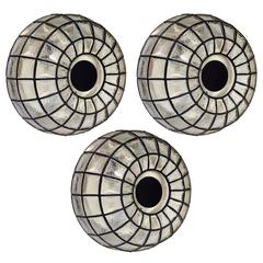 Three Large Iron and Glass Flush Mounts Ceiling or Wall Lights by Limburg 10