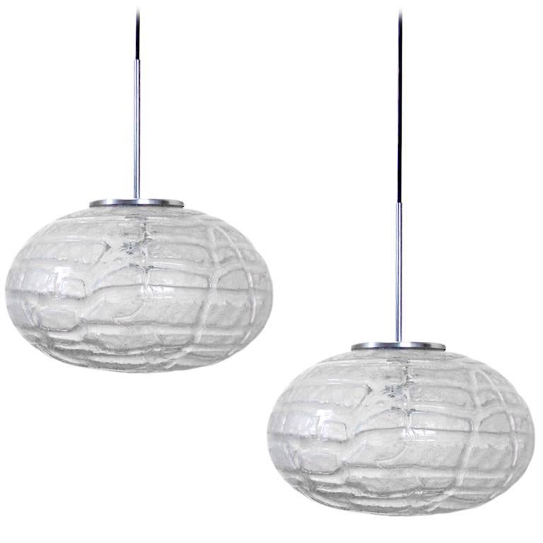 Two Extra Large Massive Glass Globe Pendants Lights by Doria, Germany, 1970s For Sale