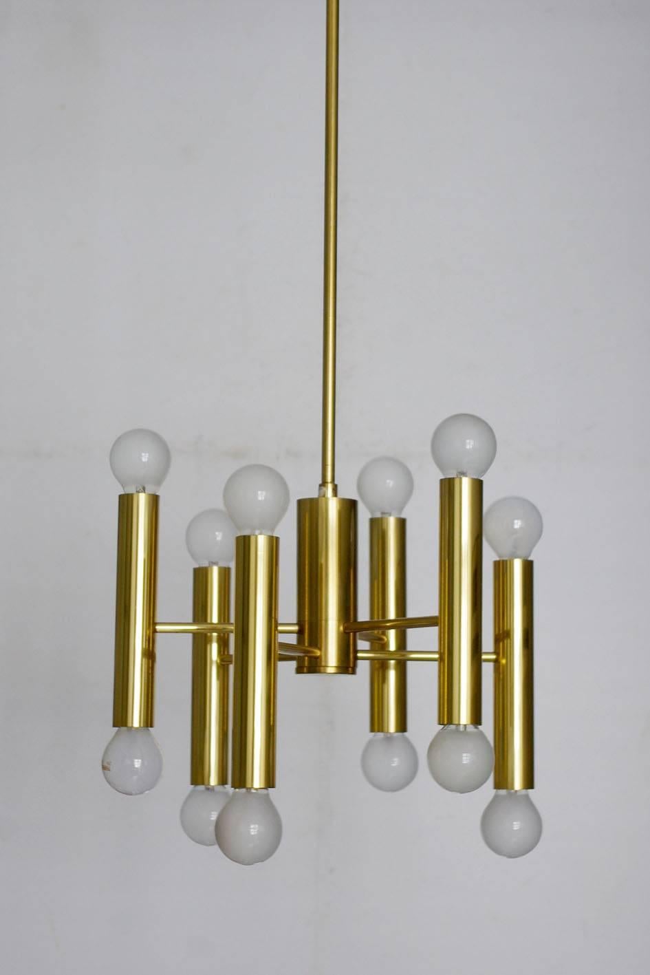 Brass Italian Vintage Modernist Sciolari Tube Chandeliers Ceiling Lights Pendants For Sale
