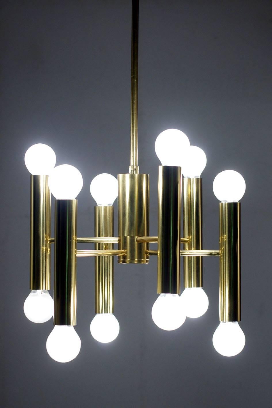Italian Vintage Modernist Sciolari Tube Chandeliers Ceiling Lights Pendants For Sale 1