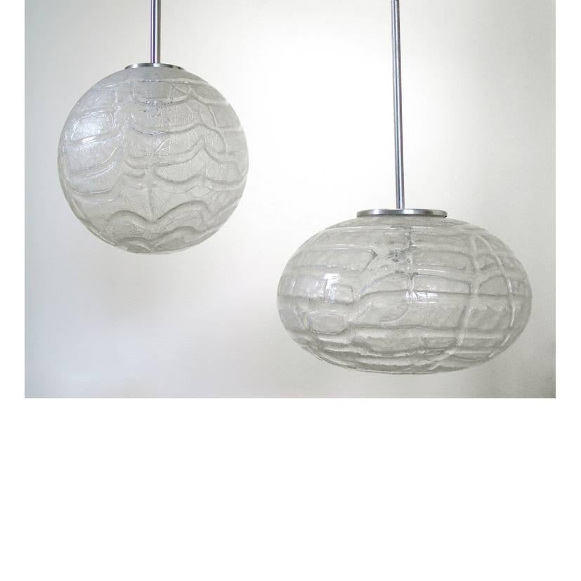 Two Extra Large Massive Glass Globe Pendants Lights by Doria, Germany, 1970s In Good Condition For Sale In Berlin, DE