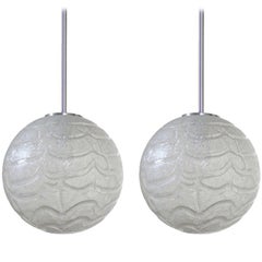 Two Extra Large Massive Glass Globe Pendants Lights by Doria, Germany, 1970s