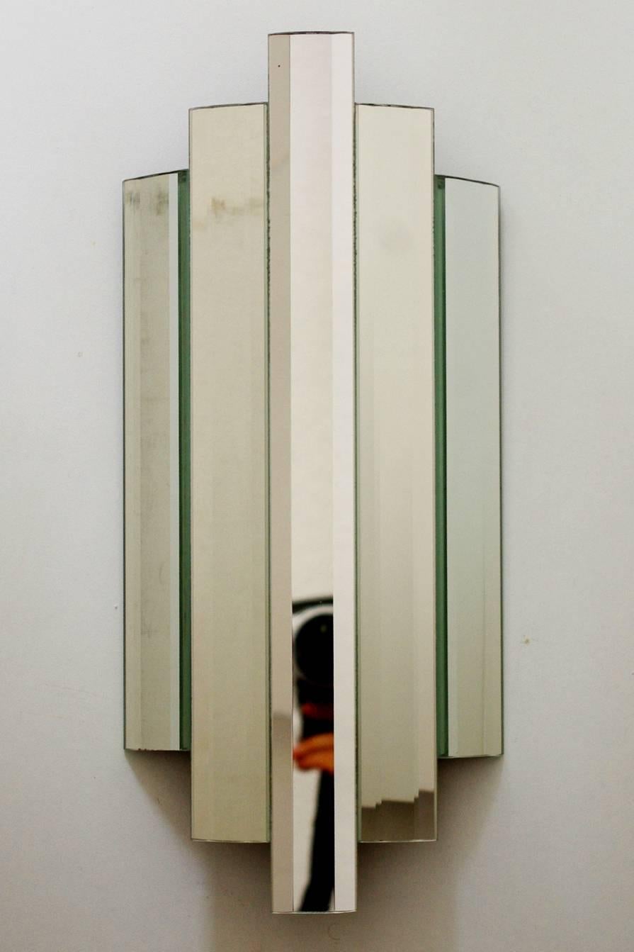 Pair of Large Sculptural Mirror Glass Wall Flush Mounts Sconces, 1960s In Good Condition For Sale In Berlin, DE
